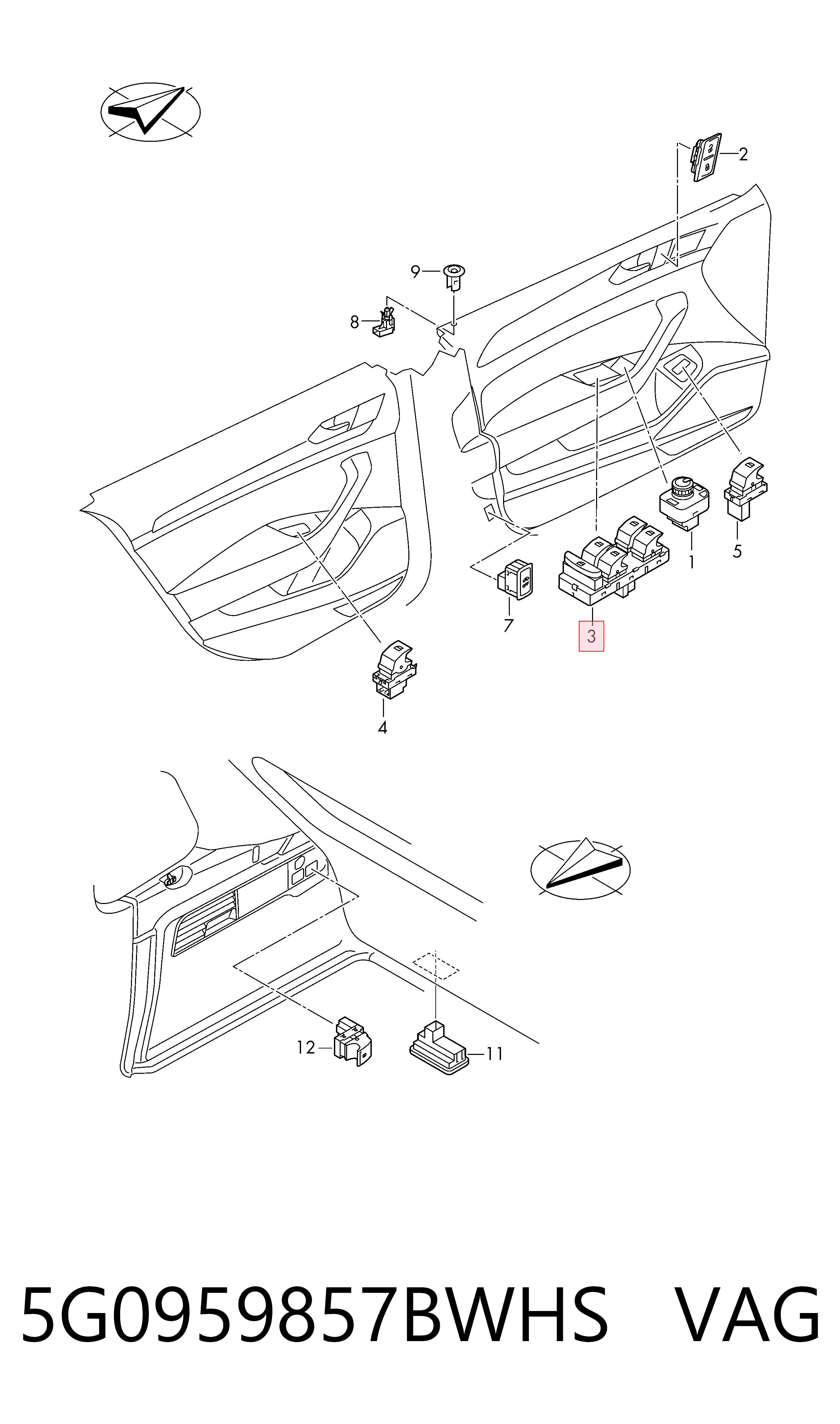 5G0959857BWHS VAG Кнопки переднего левого стекло подъёмника