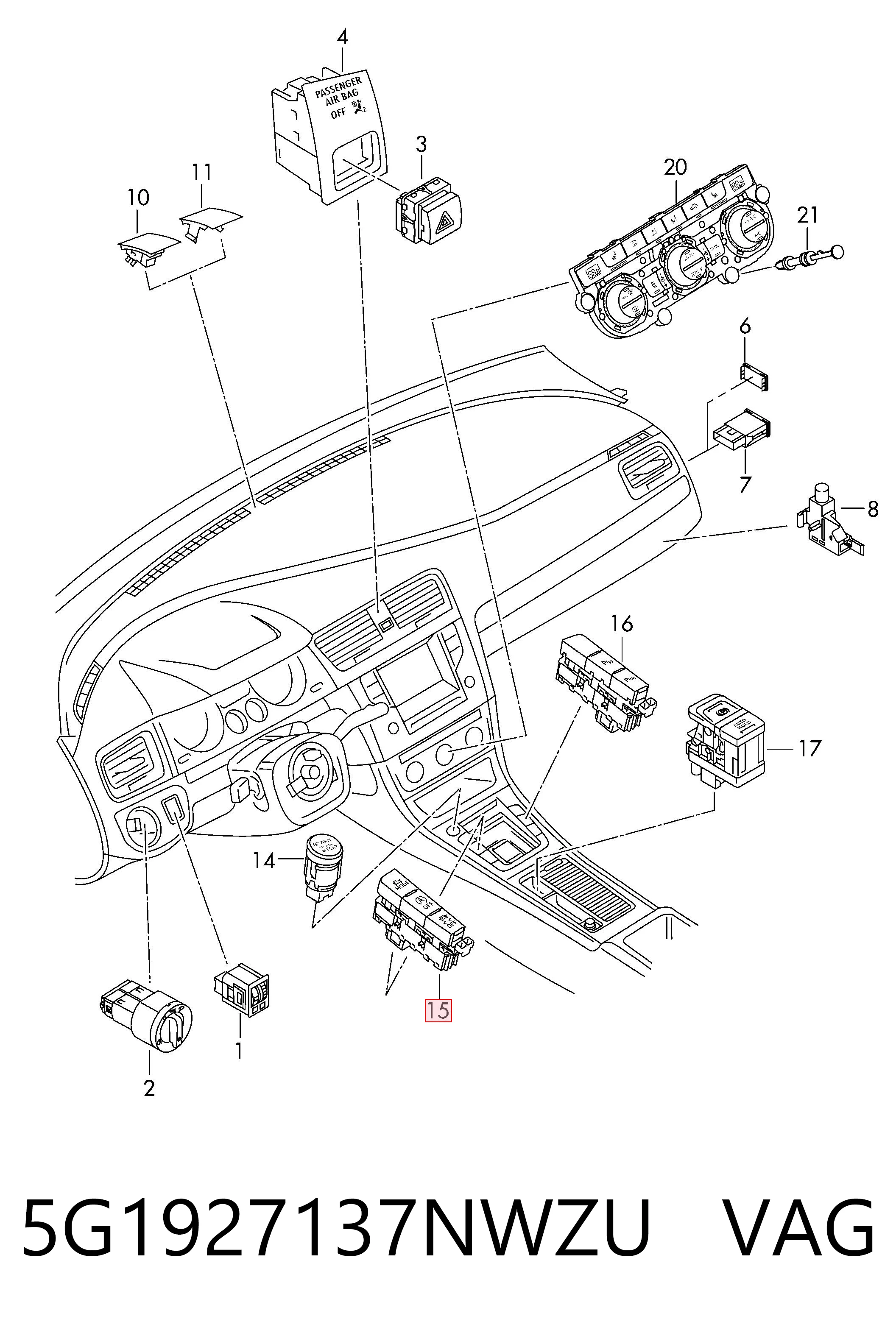 5G1927137NWZU VAG Блок кнопок центральной консоли