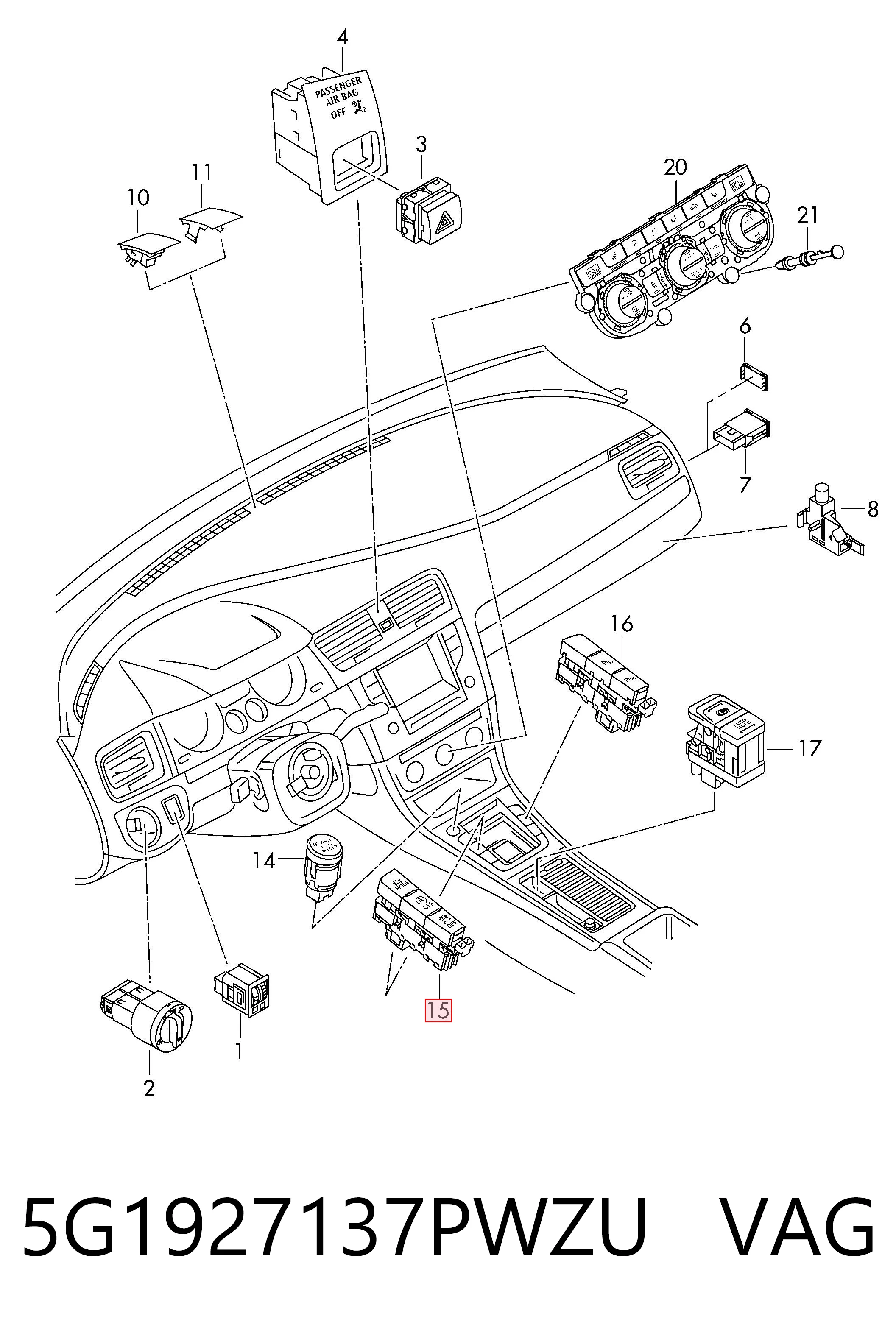 5G1927137PWZU VAG Блок кнопок центральной консоли