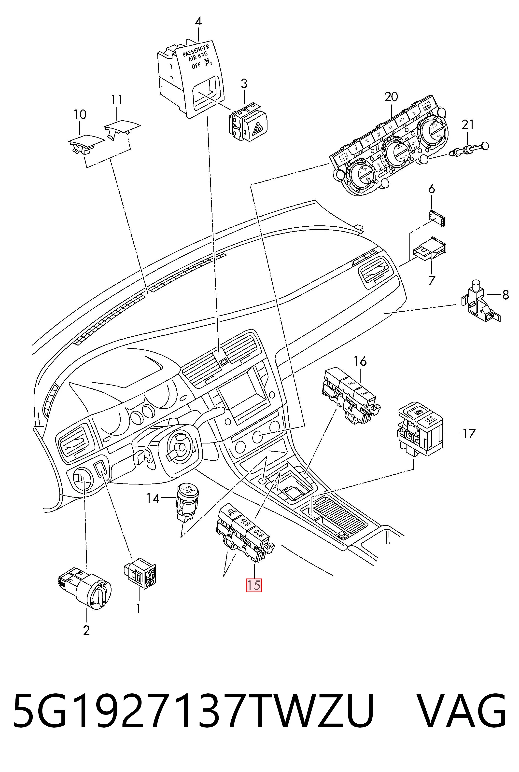 Блок кнопок центральной консоли VAG 5G1927137TWZU цена, от 32.93 USD