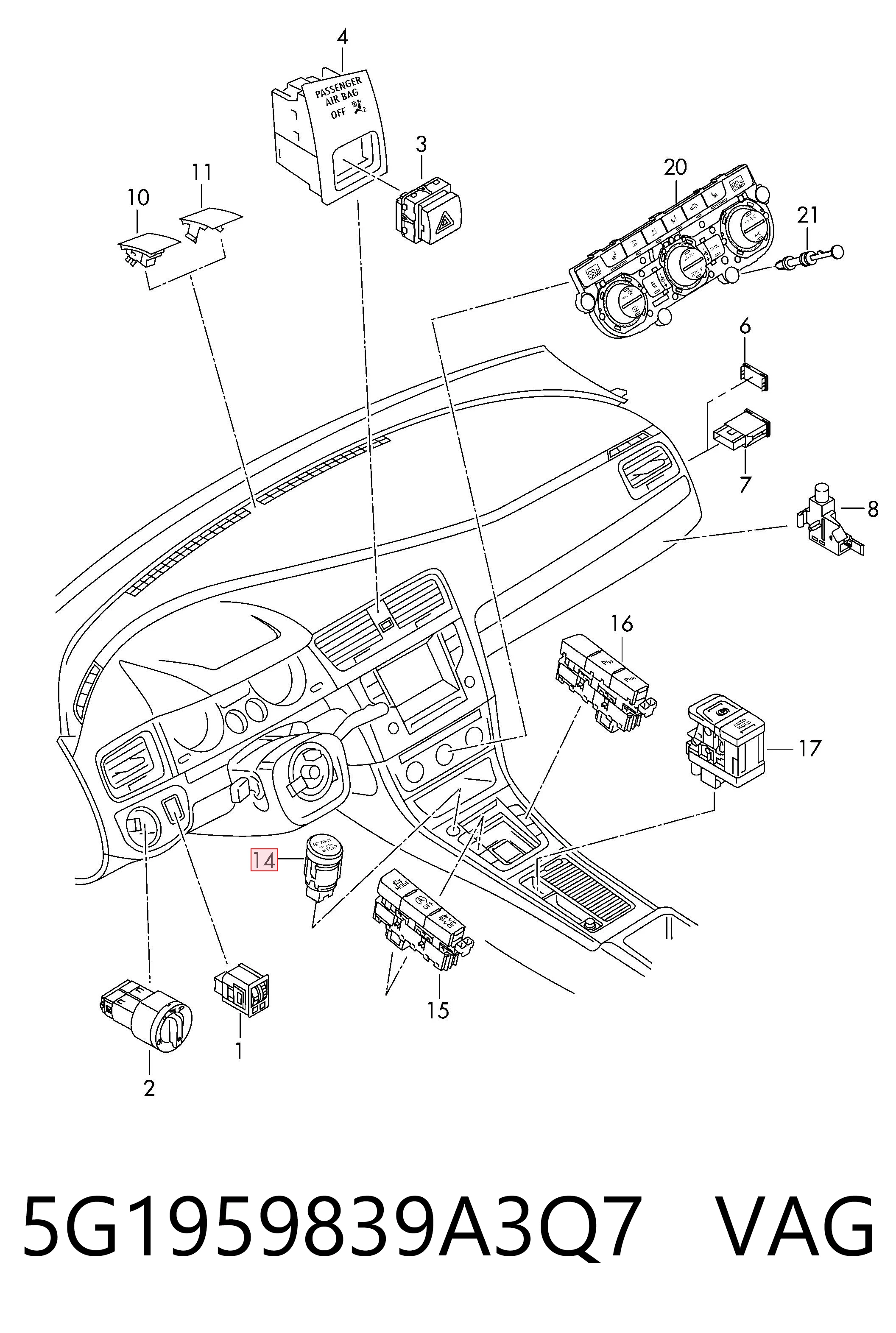 Кнопка старт стоп VAG 5G1959839A3Q7 цена, от 36.05 USD