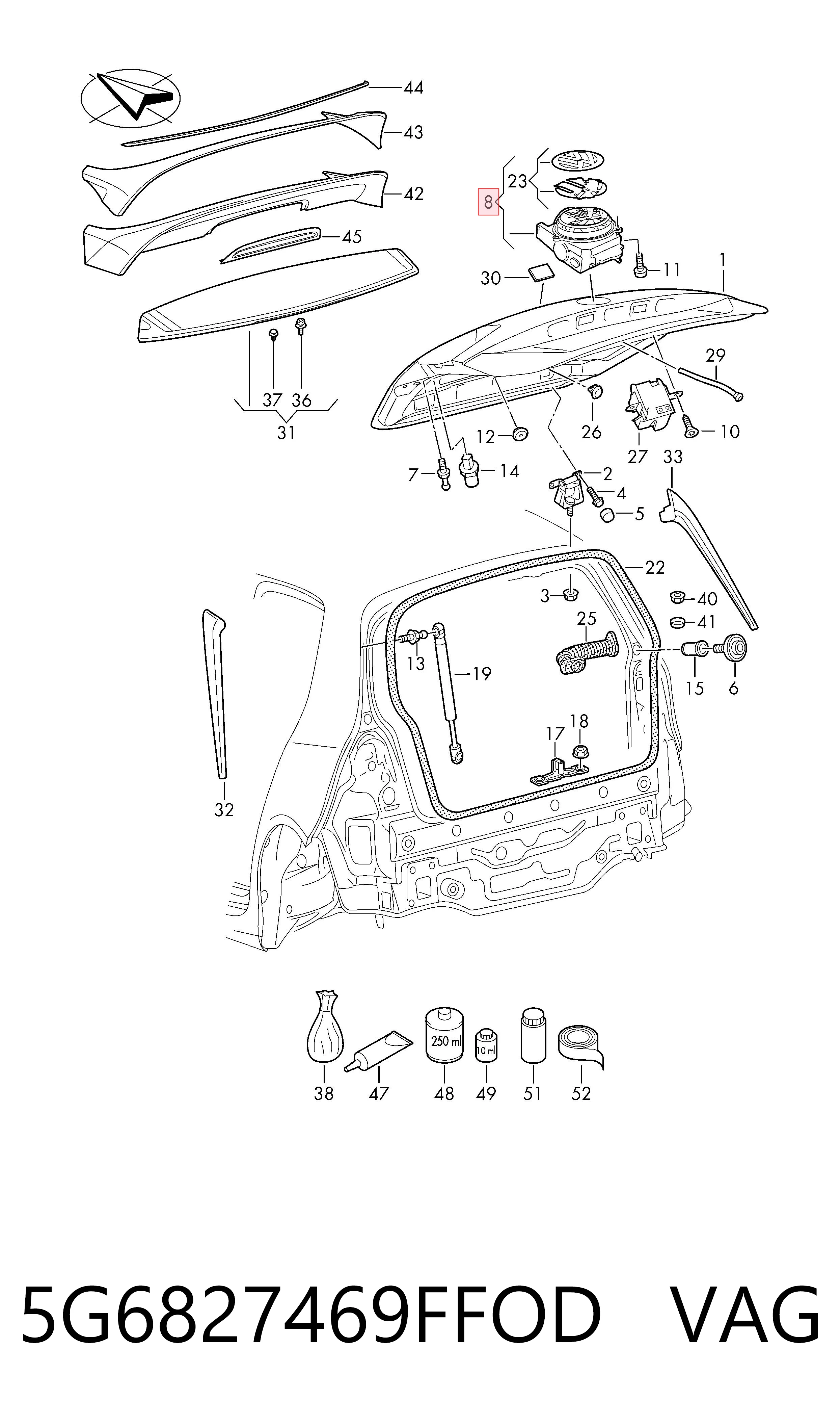 5G6827469FFOD VAG Кнопка привода замка крышки багажника (двери 3/5-й (ляды)