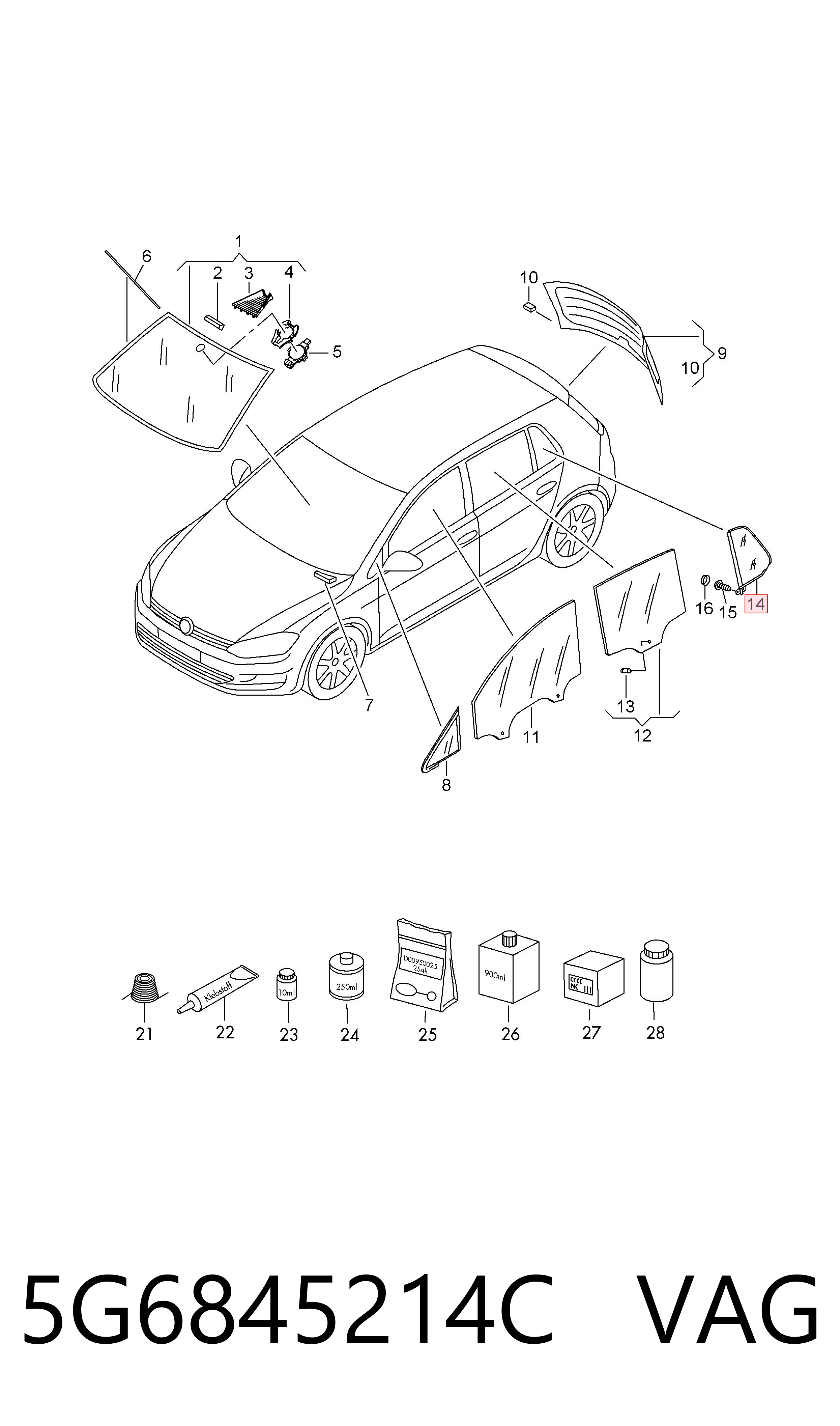 5G6845214C VAG Стекло-форточка двери, задней, правой