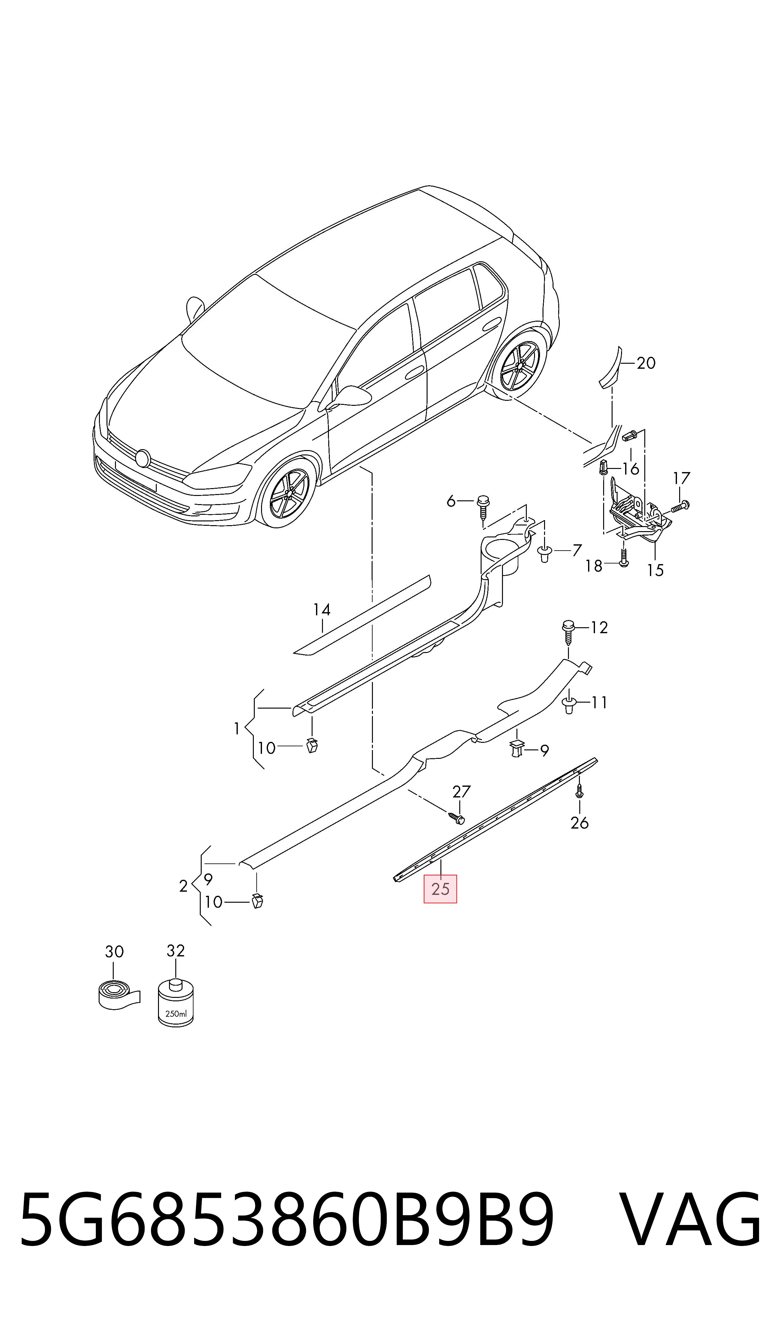 Накладка (молдинг) порога наружная правая VAG 5G6853860B9B9 цена, от 189.15 USD