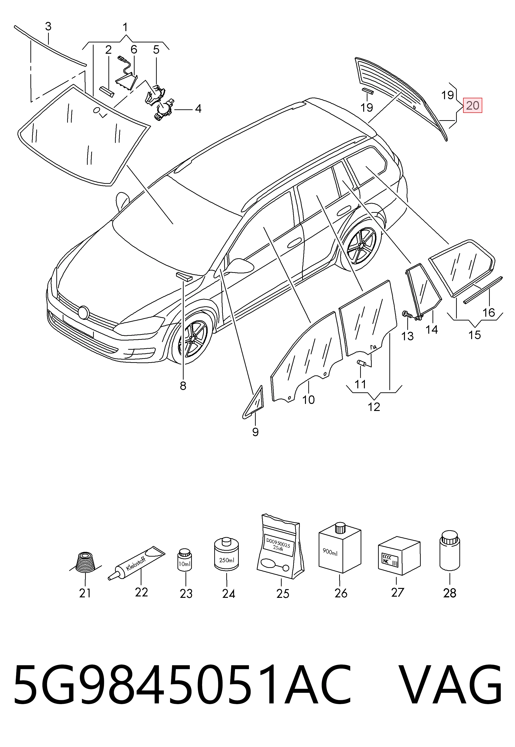 5G9845051AC VAG Стекло двери задка