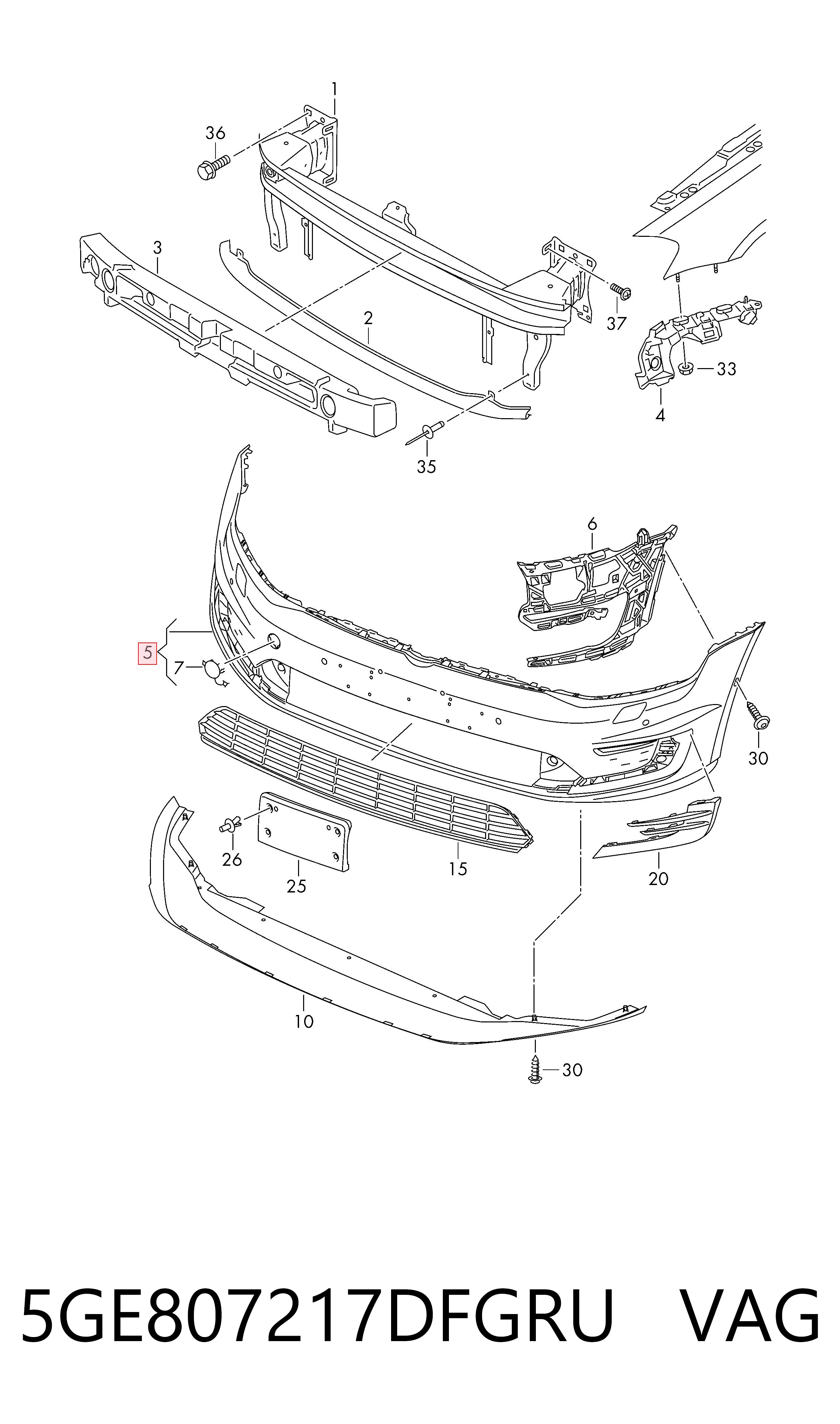 Бампер на авто VAG 5GE807217DFGRU цена, от 662.45 USD