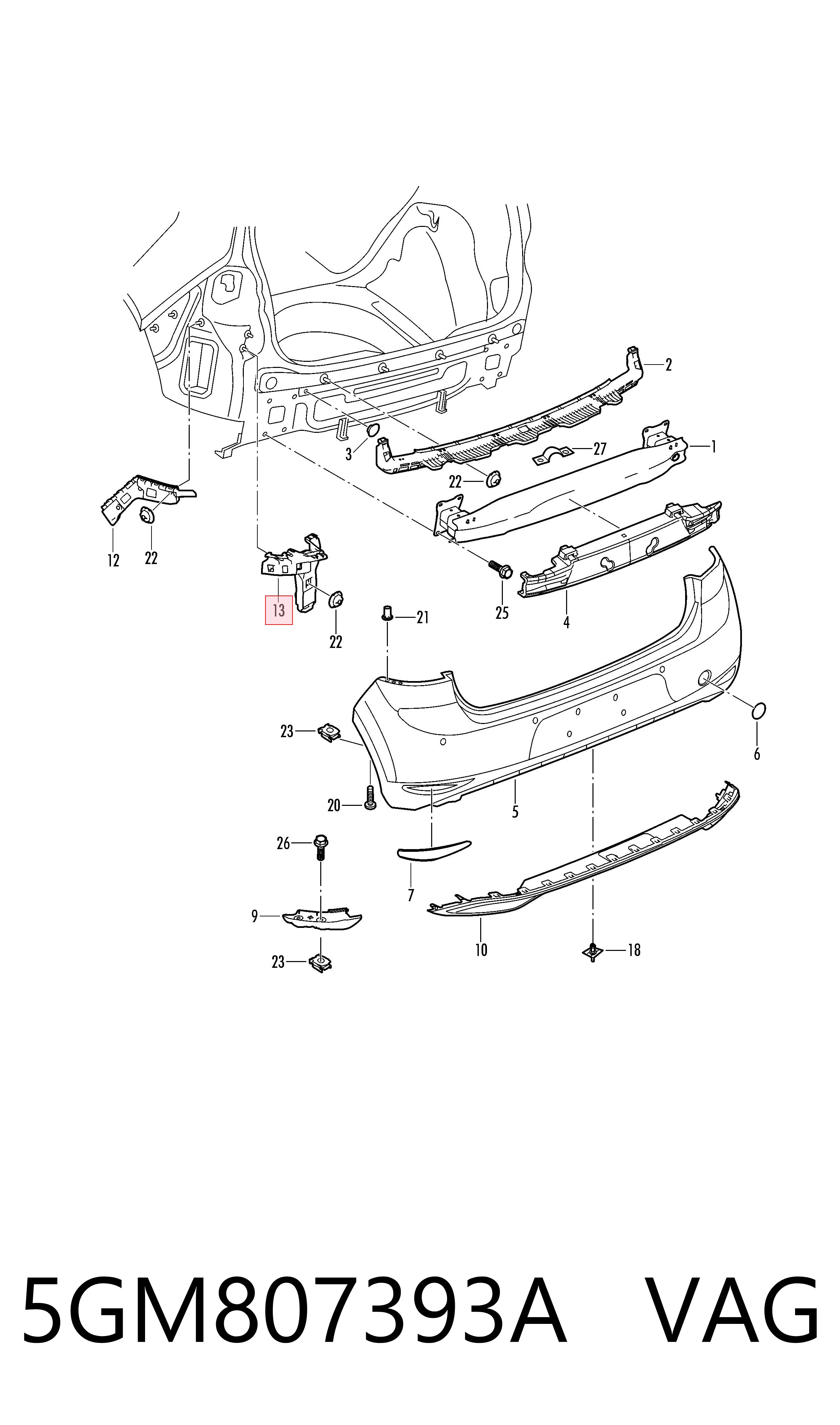 5GM807393A VAG Направляющая заднего бампера левая