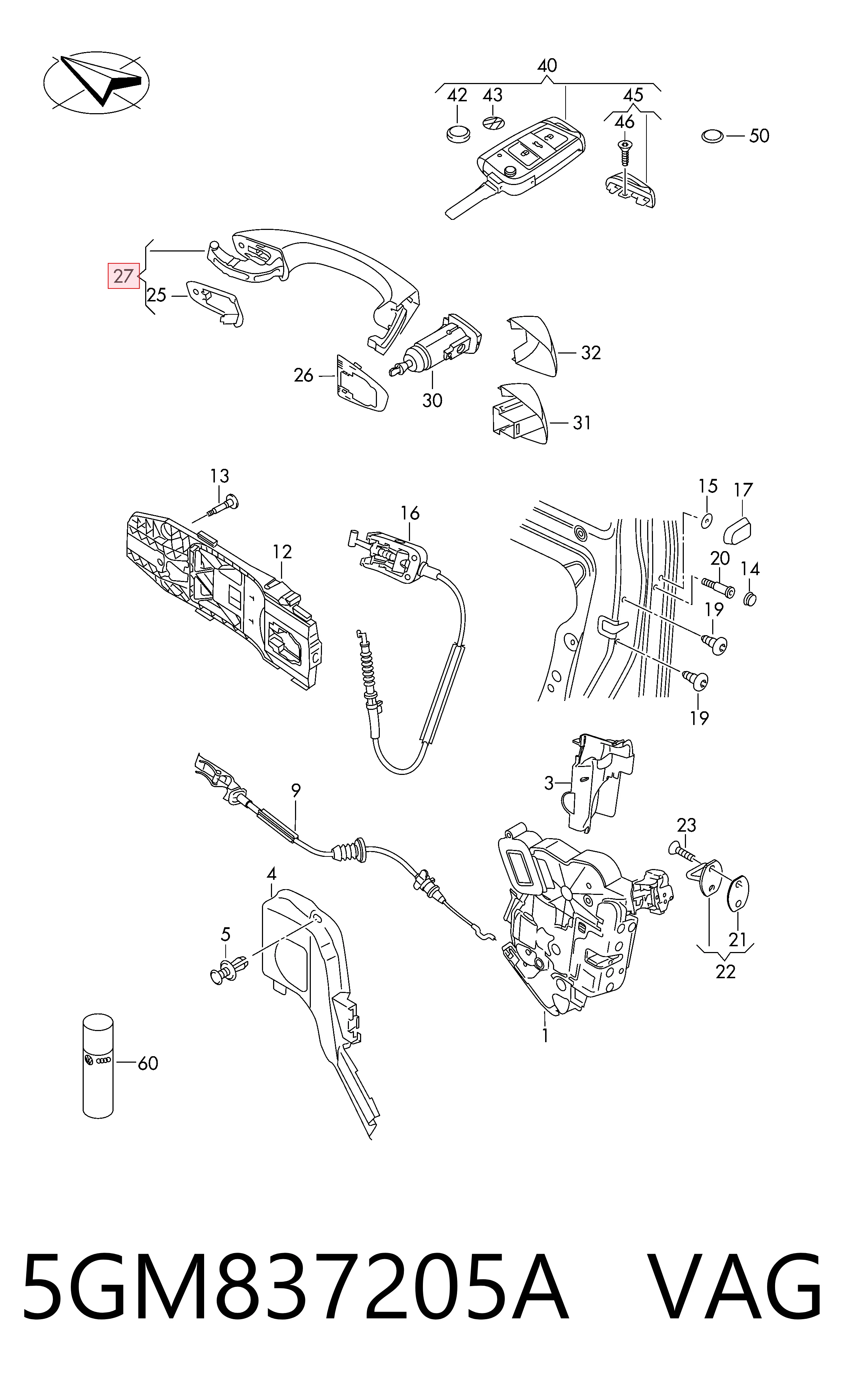 5GM837205A VAG Ручка левой двери наружная