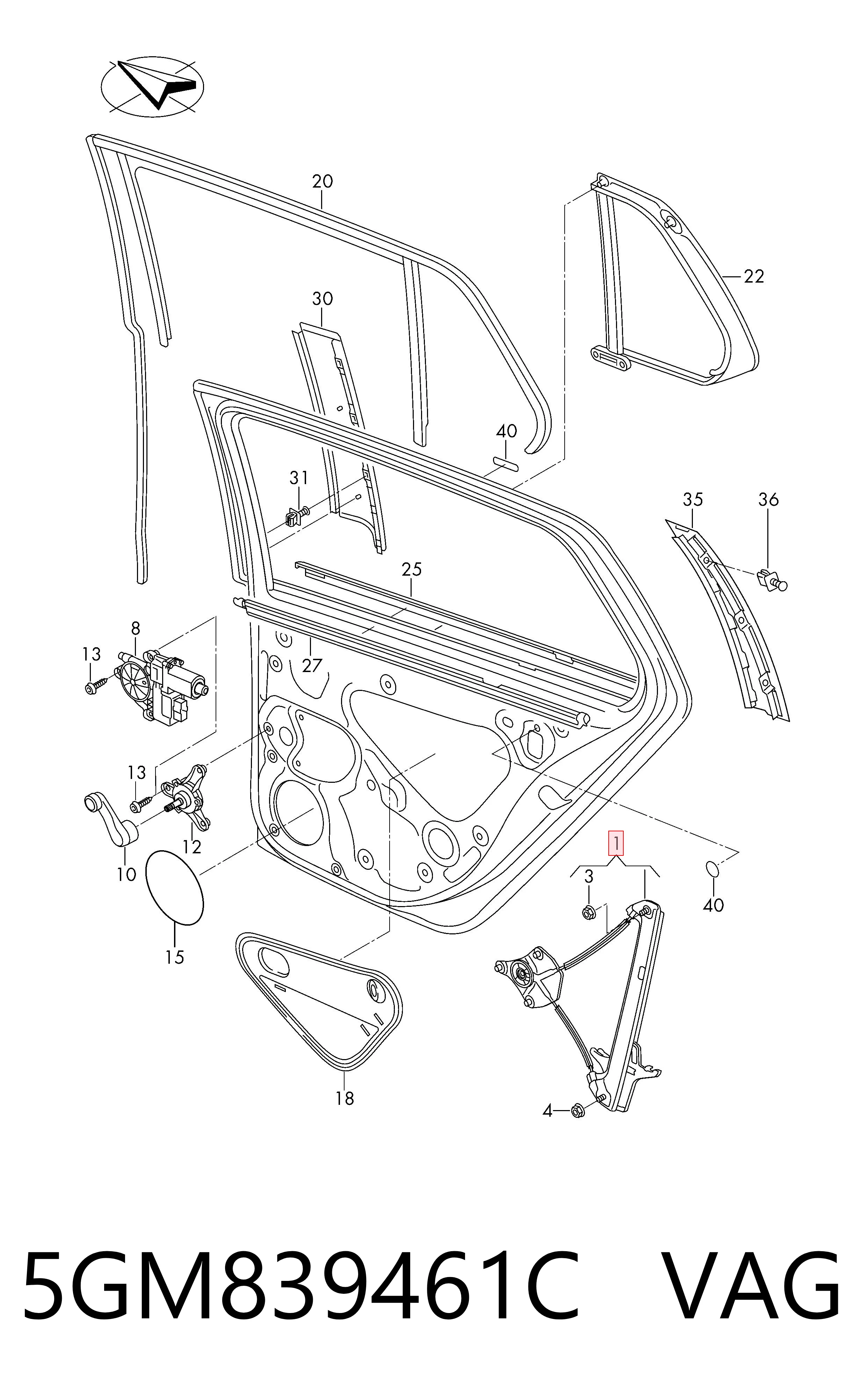 5GM839461C VAG Механизм стеклоподъемника двери задней, левой