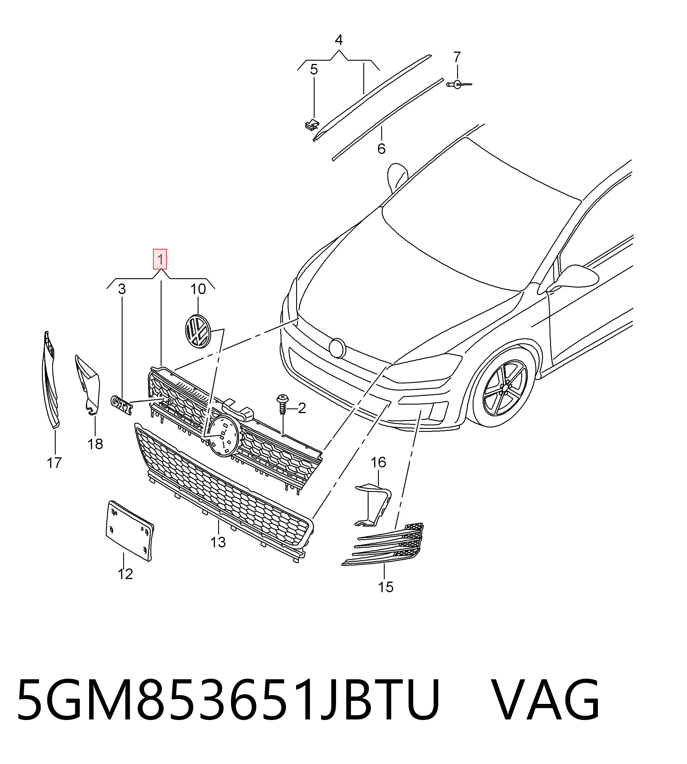 5GM853651JBTU VAG Решетка радиатора