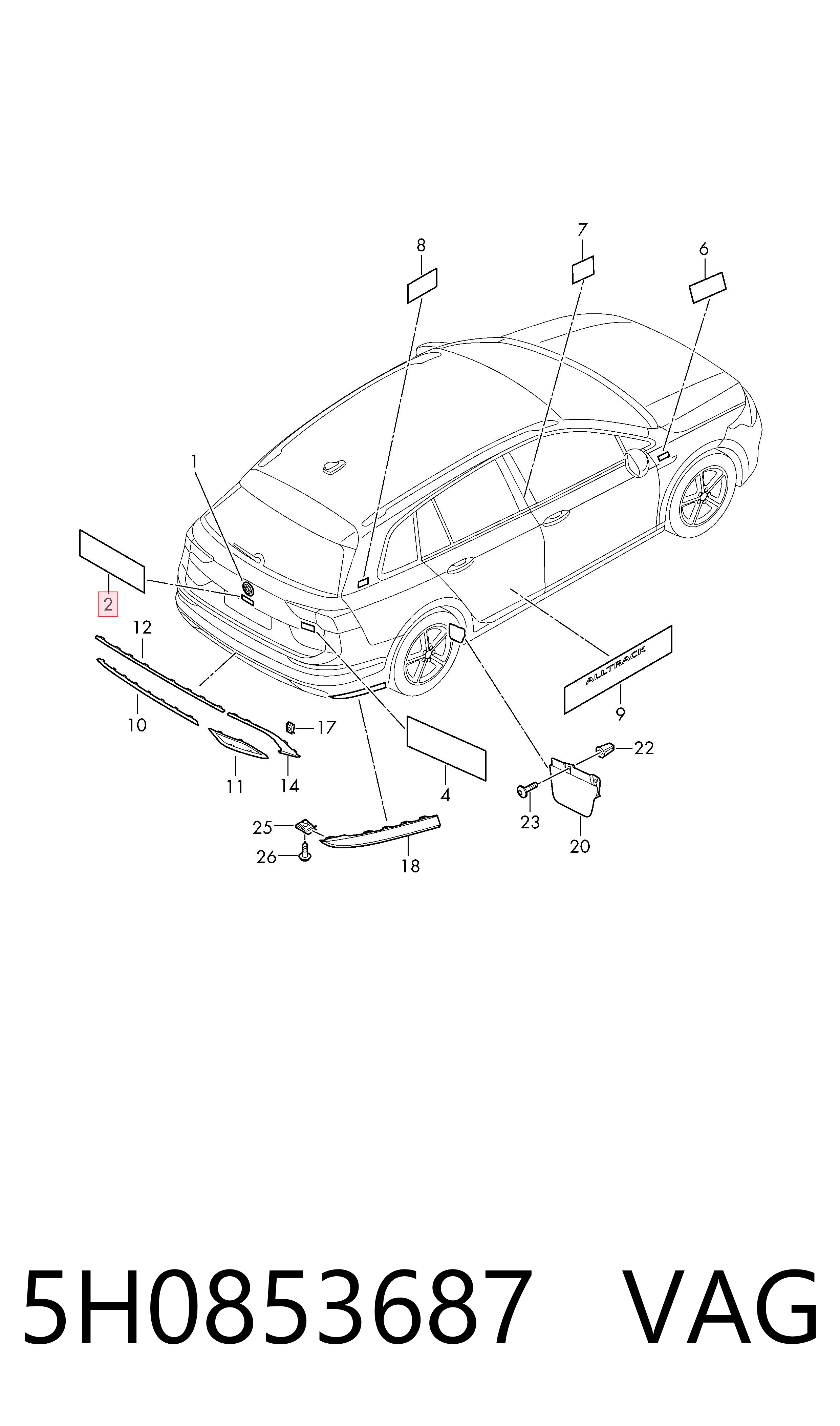 Фирменный значек на багажник на Volkswagen Golf VIII CD1, DA1