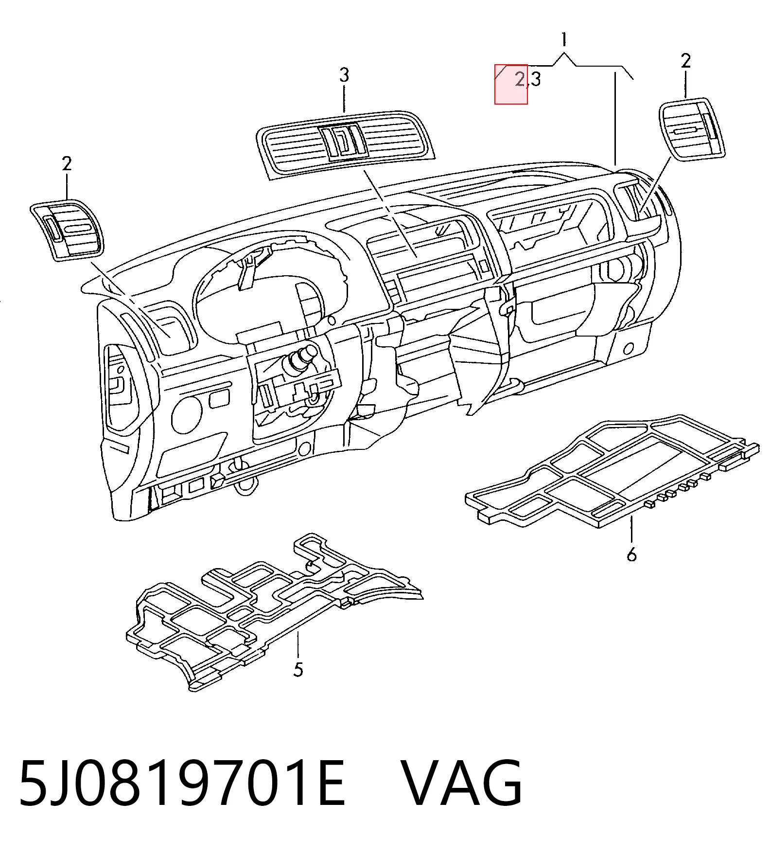 5J0819701E VAG Решетка воздуховода левая