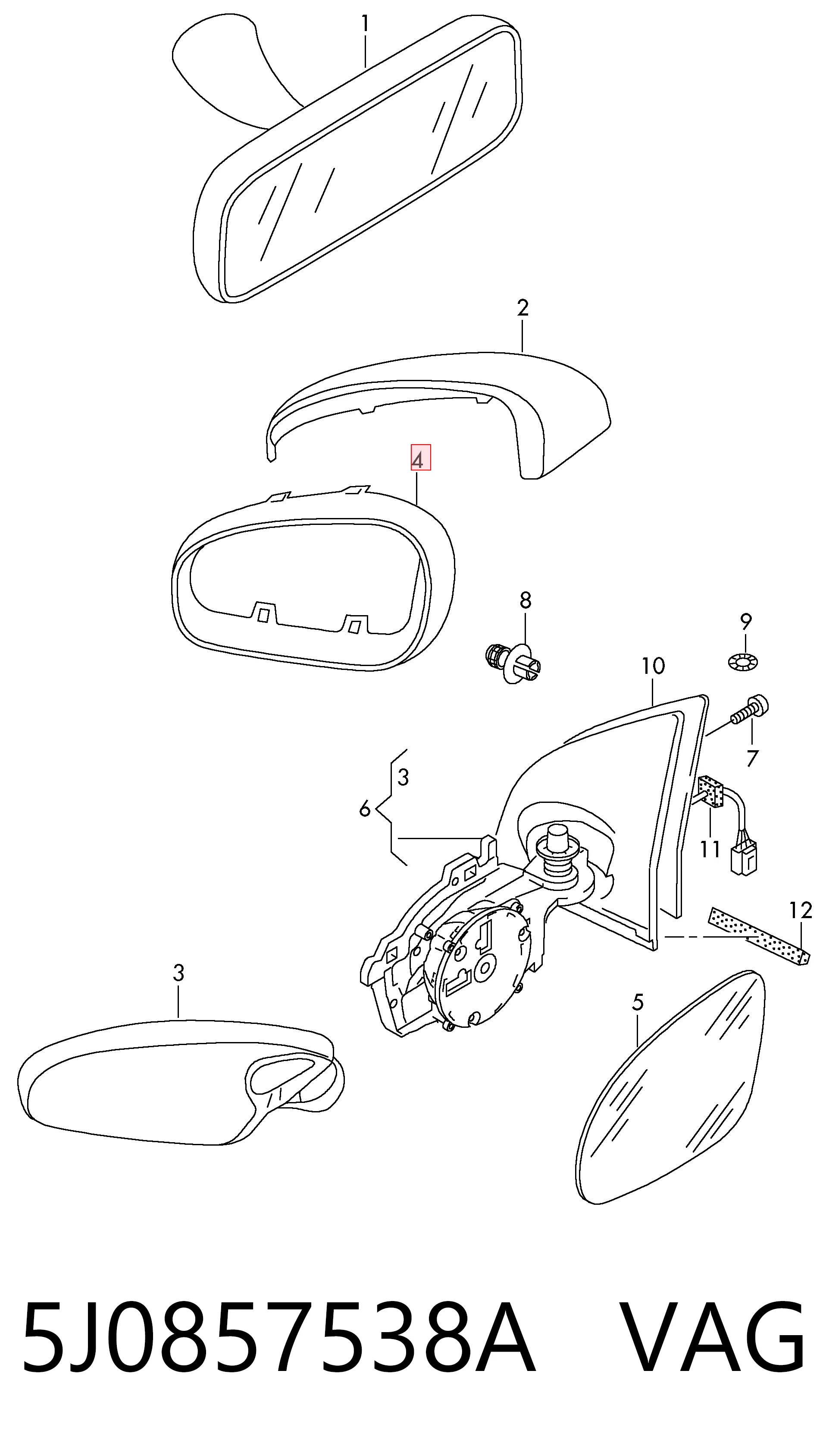 5J0857538A VAG Зеркало заднего вида правое