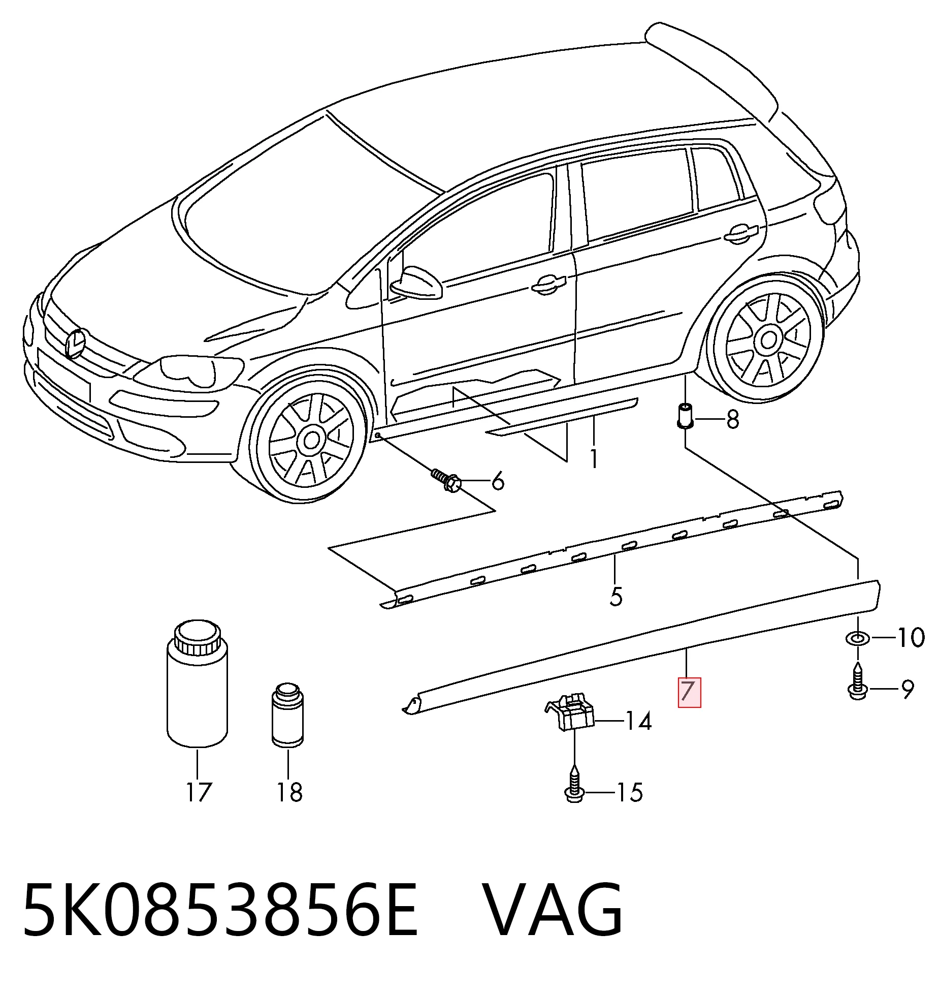 5K0853856E VAG Накладка дверного порога внутренняя, правая