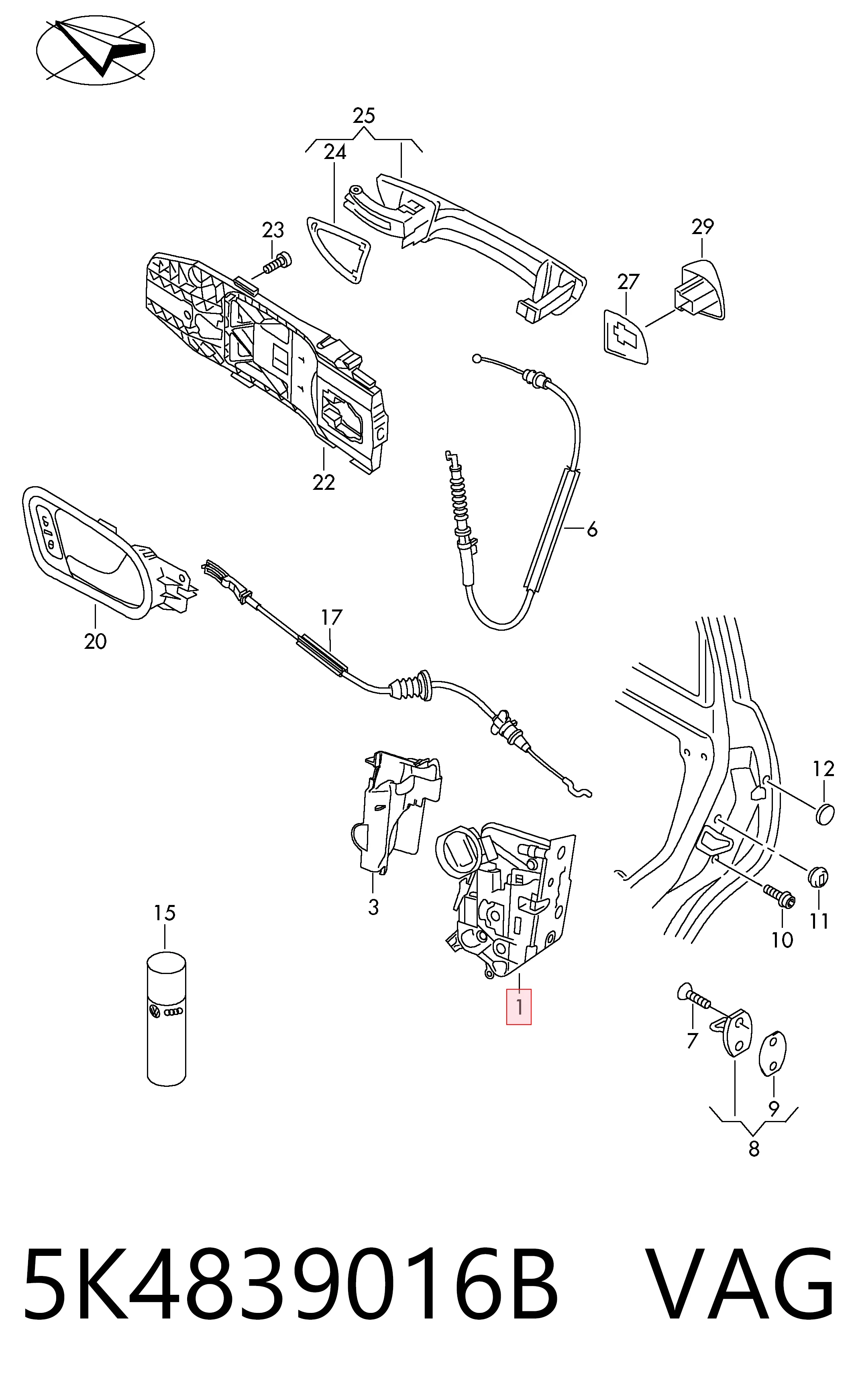 Замок задней двери, правой Volkswagen Golf VI хэтчбек (5K1) (2008 - 2014) цена, от 31.57 USD