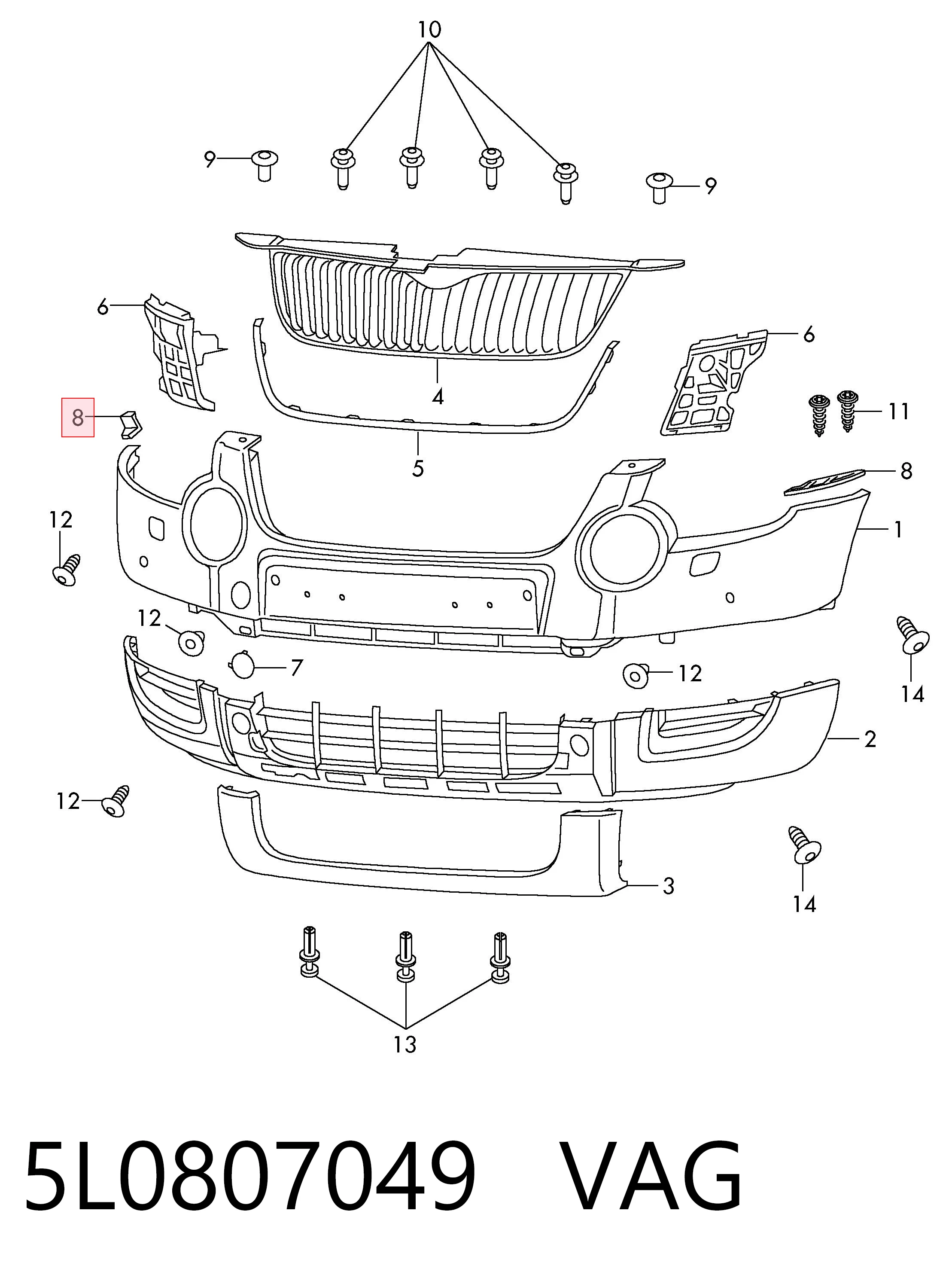 5L0807049 VAG Направляющая переднего бампера левая