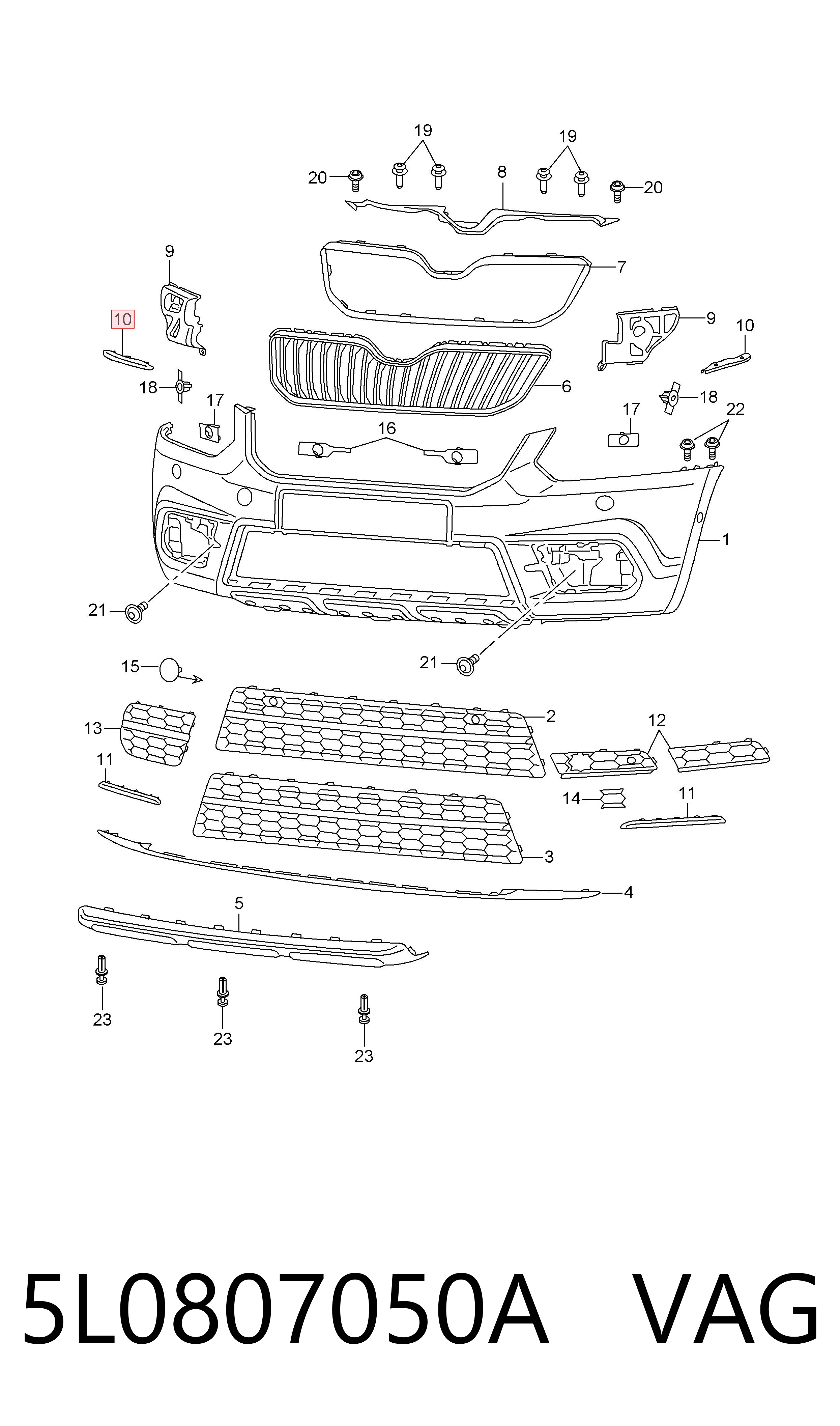 5L0807050A VAG Направляющая переднего бампера правая