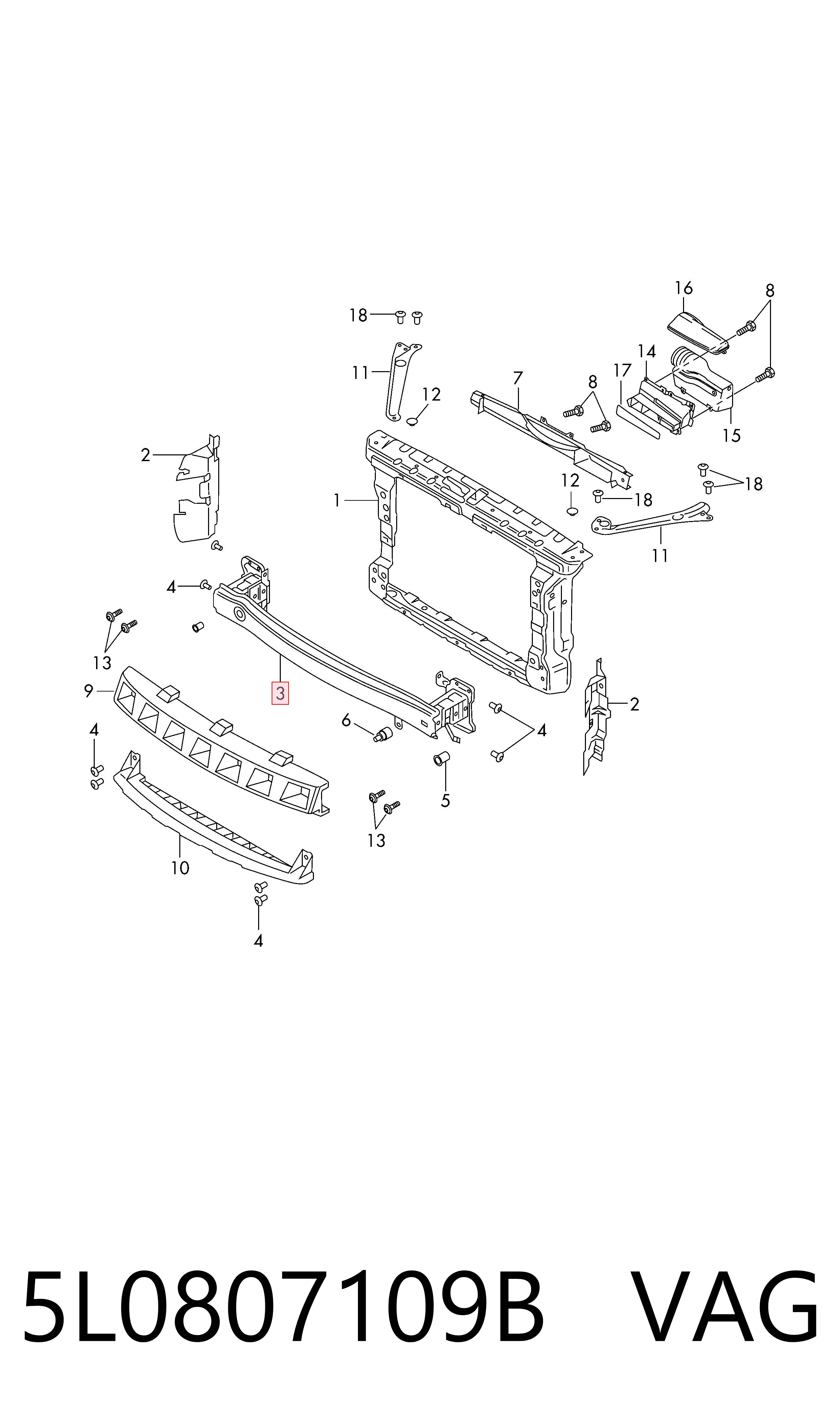 5L0807109B VAG Балка бампера переднего