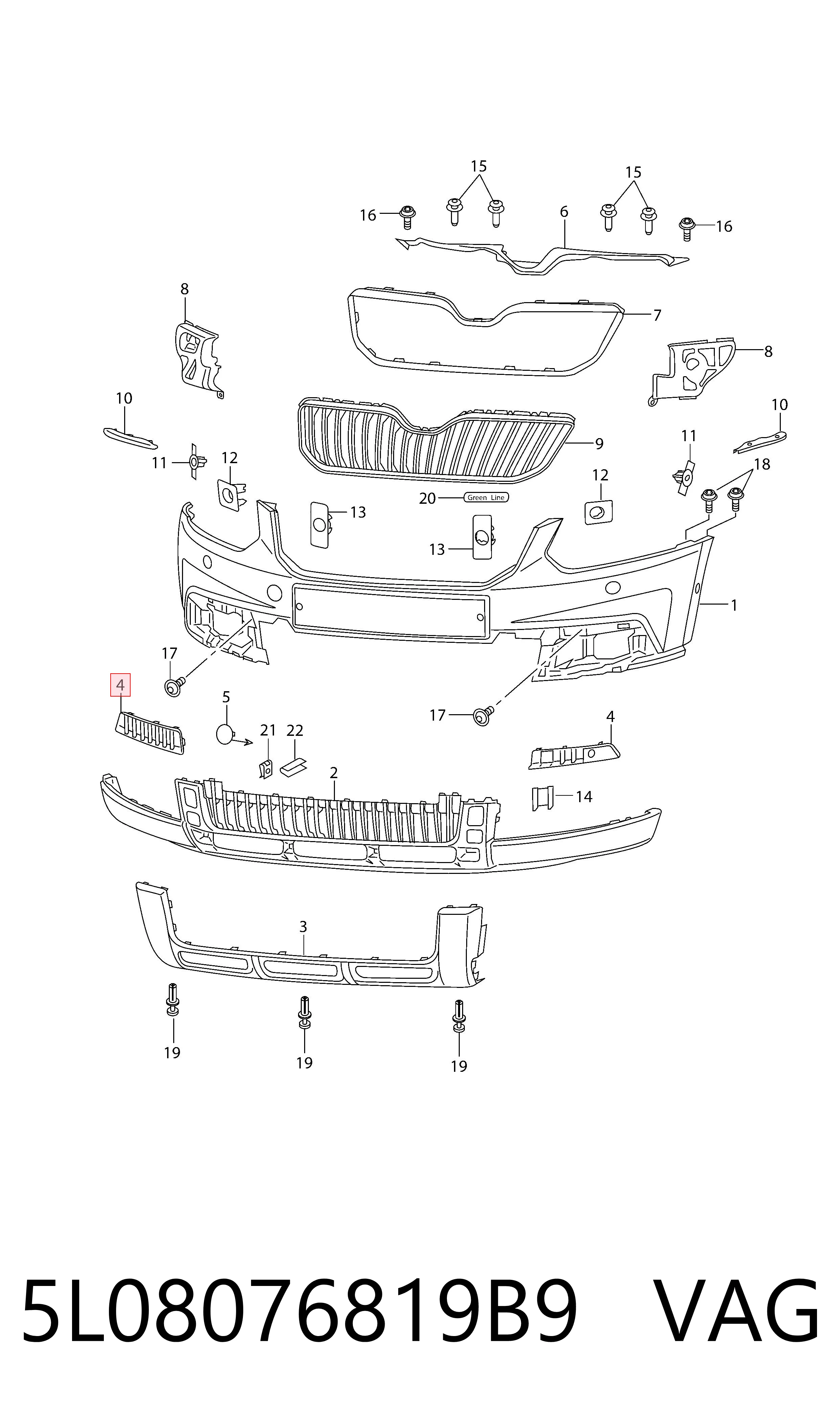 5L08076819B9 VAG Решетка бампера переднего левая