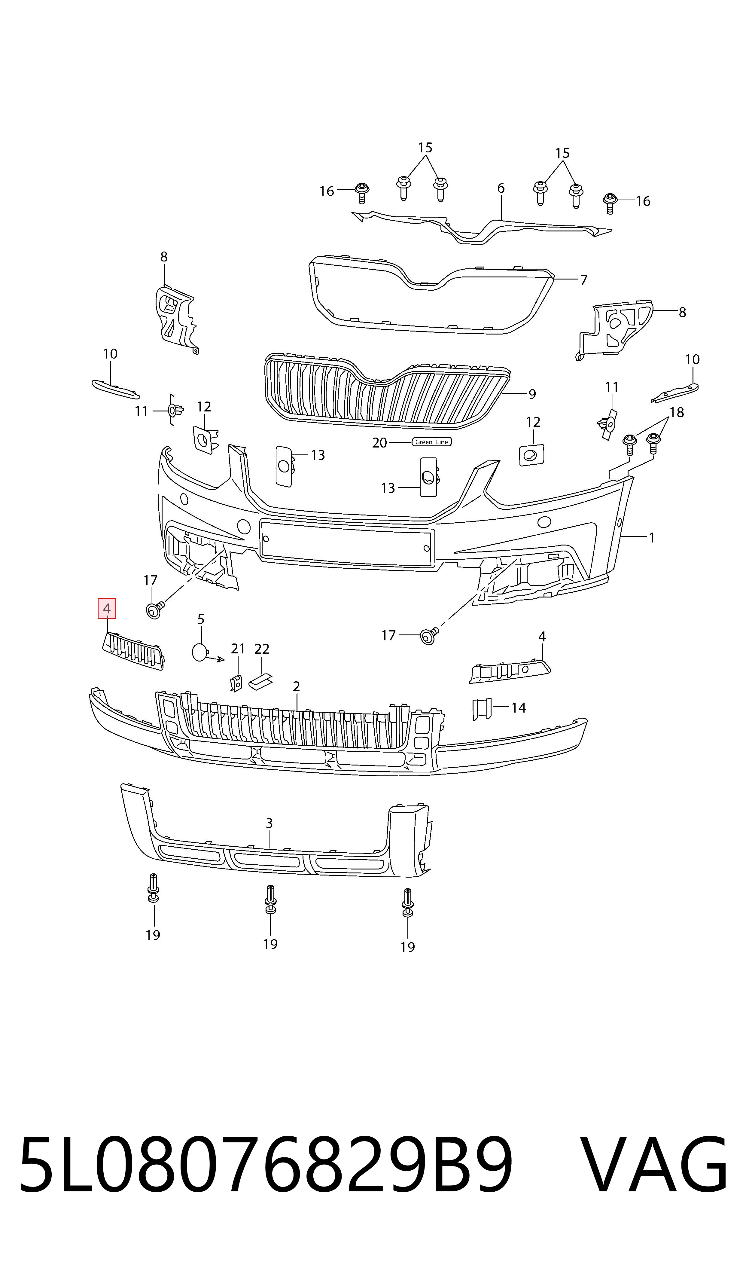 5L08076829B9 VAG Правая решетка переднего бампера