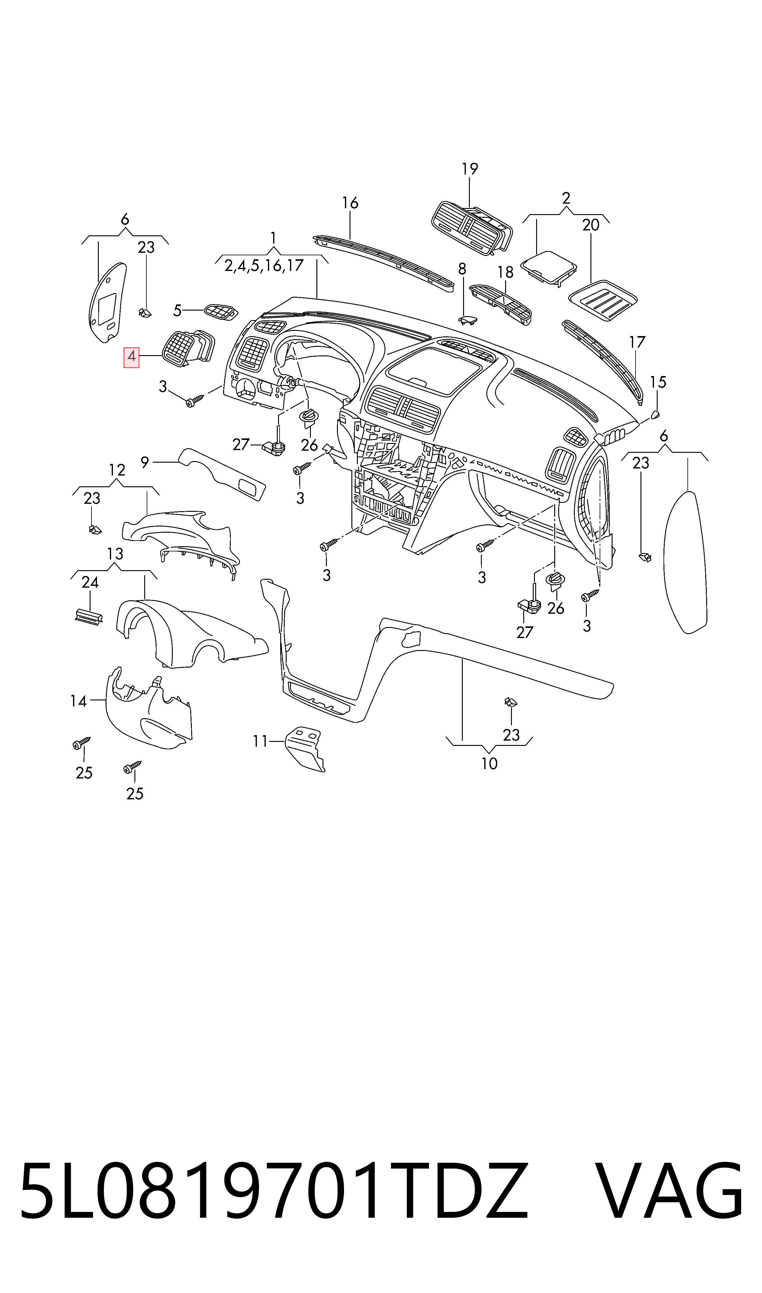 5L0819701TDZ VAG Решетка воздуховода левая