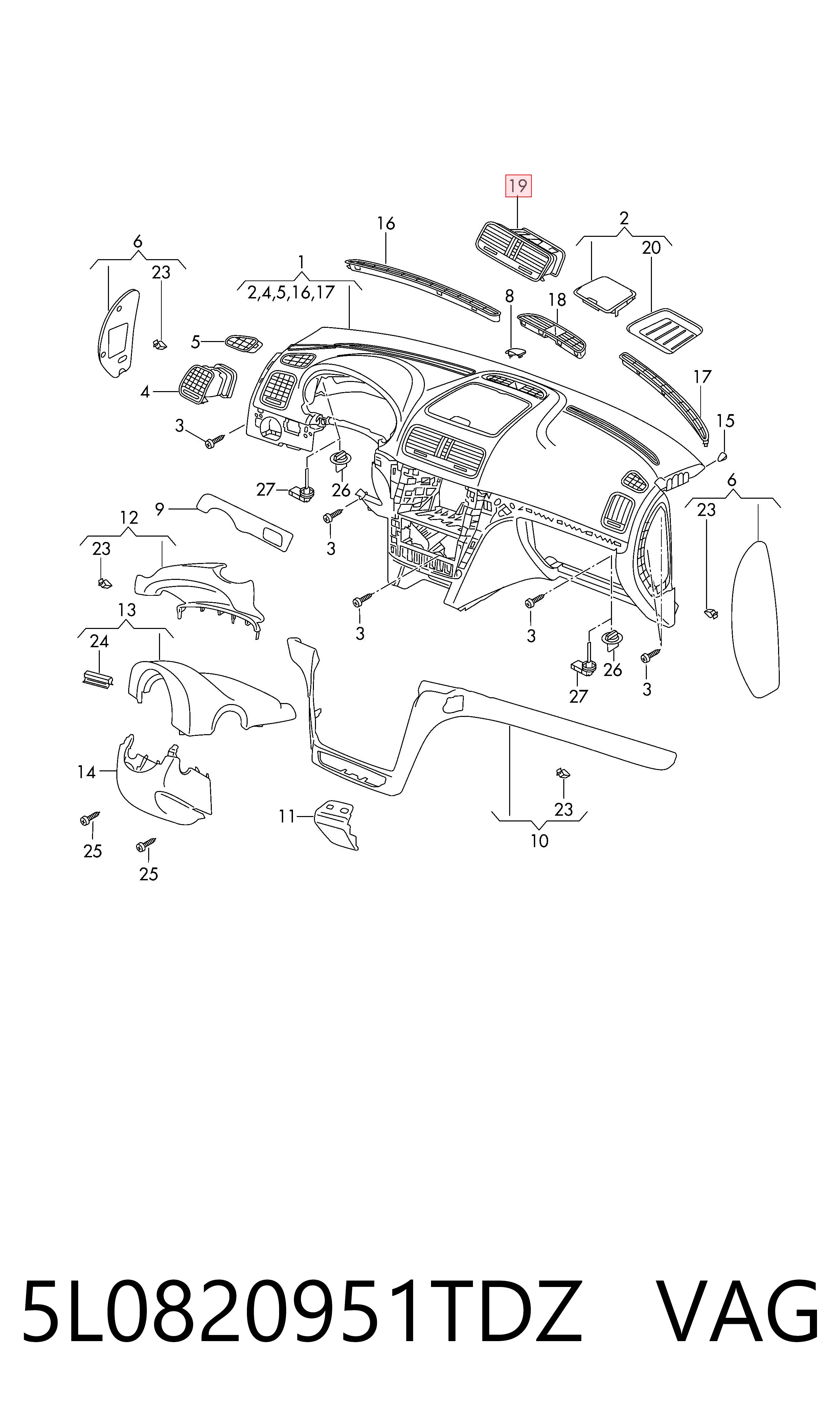 5L0820951TDZ VAG Решетка воздуховода