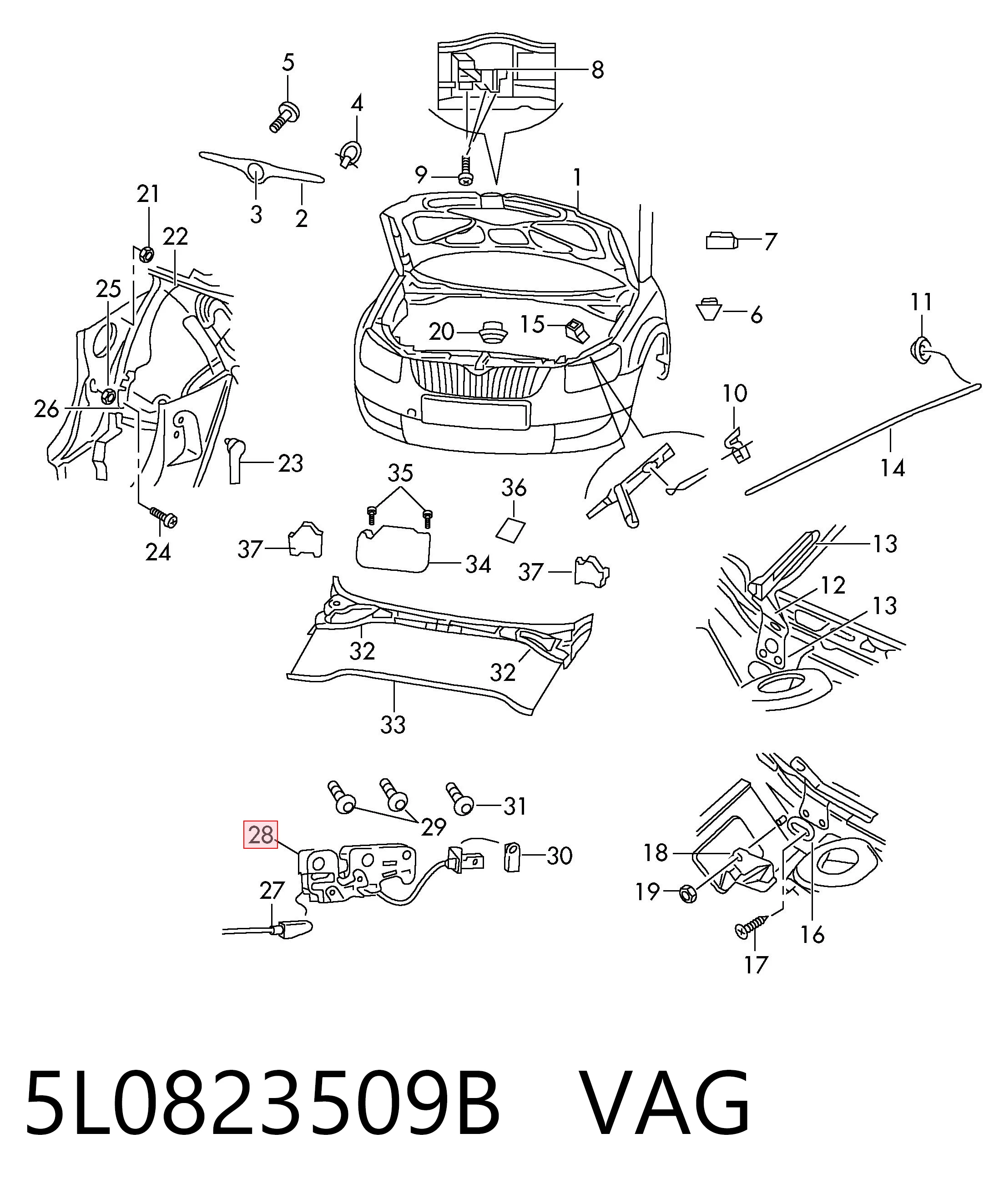 5L0823509B VAG Запор капота (замок и привод замка капота)
