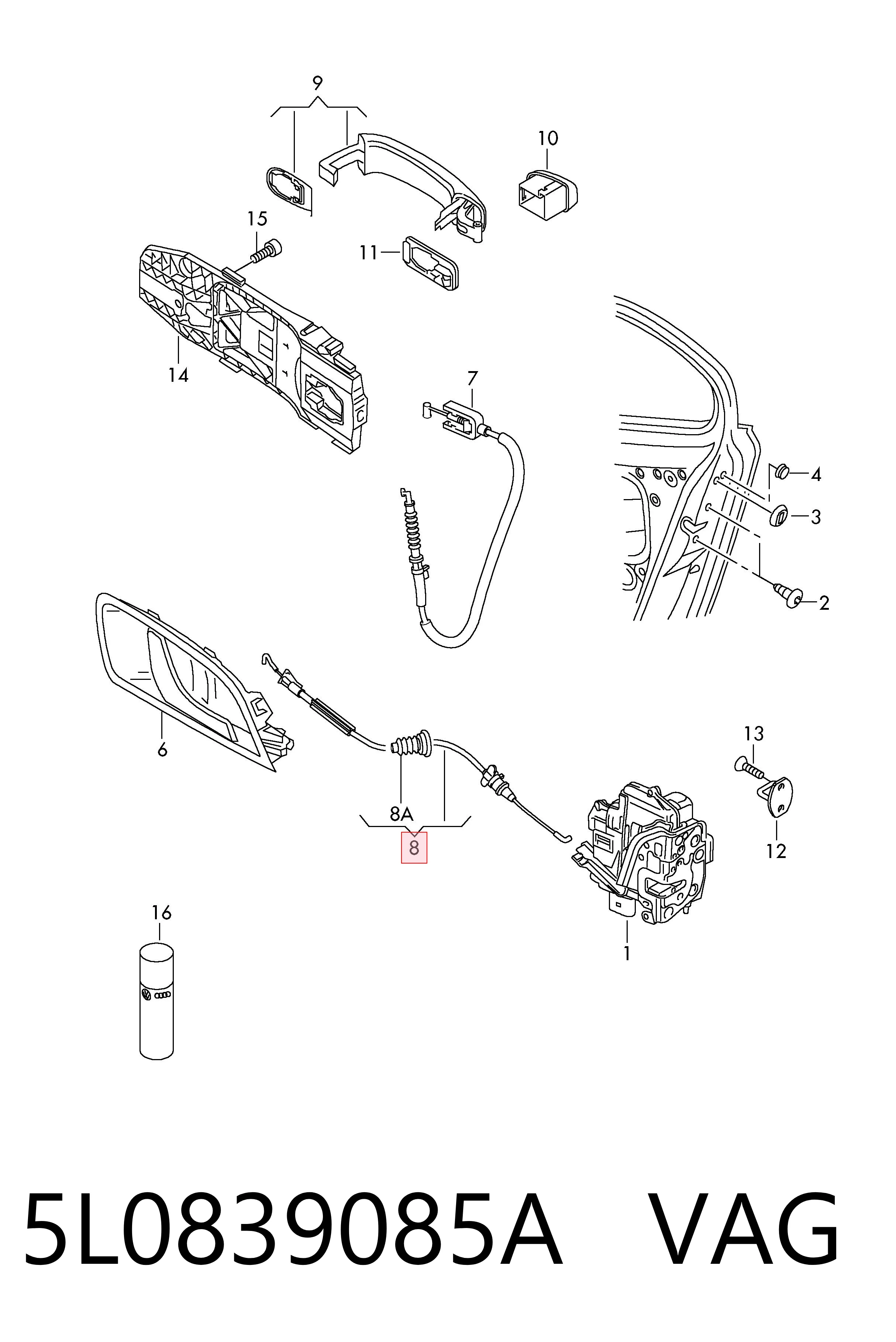 5L0839085A VAG Трос/тяга открывания замка двери задней