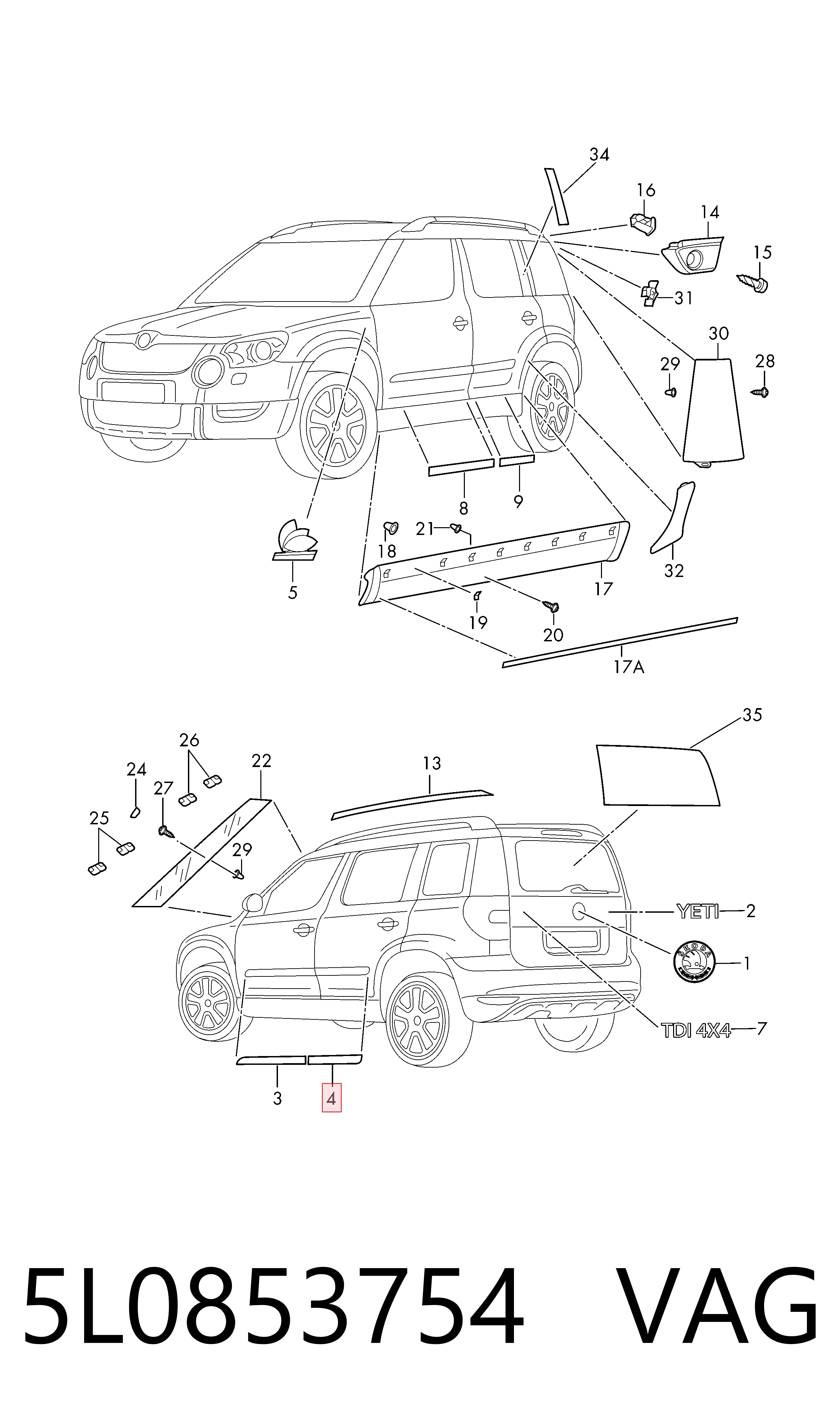 5L0853754 VAG Молдинг задней правой двери