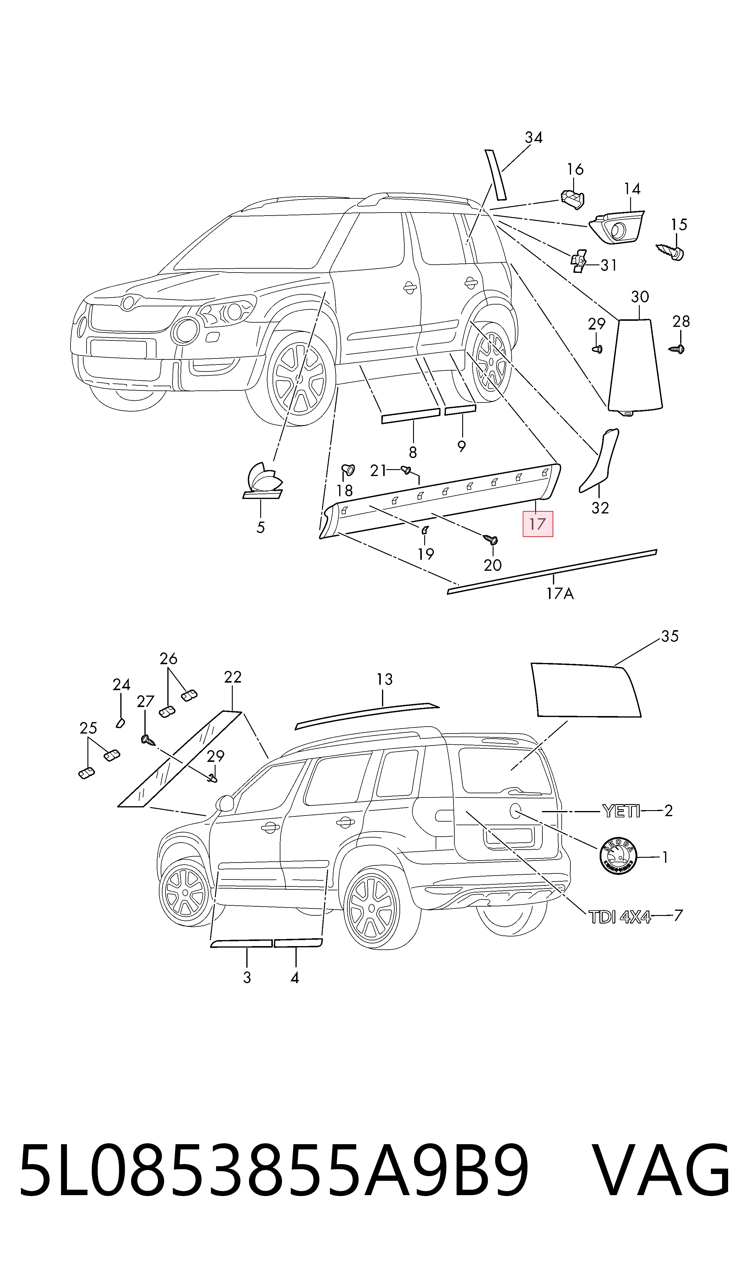 5L0853855A9B9 VAG Накладка наружняя (молдинг) порога, левый