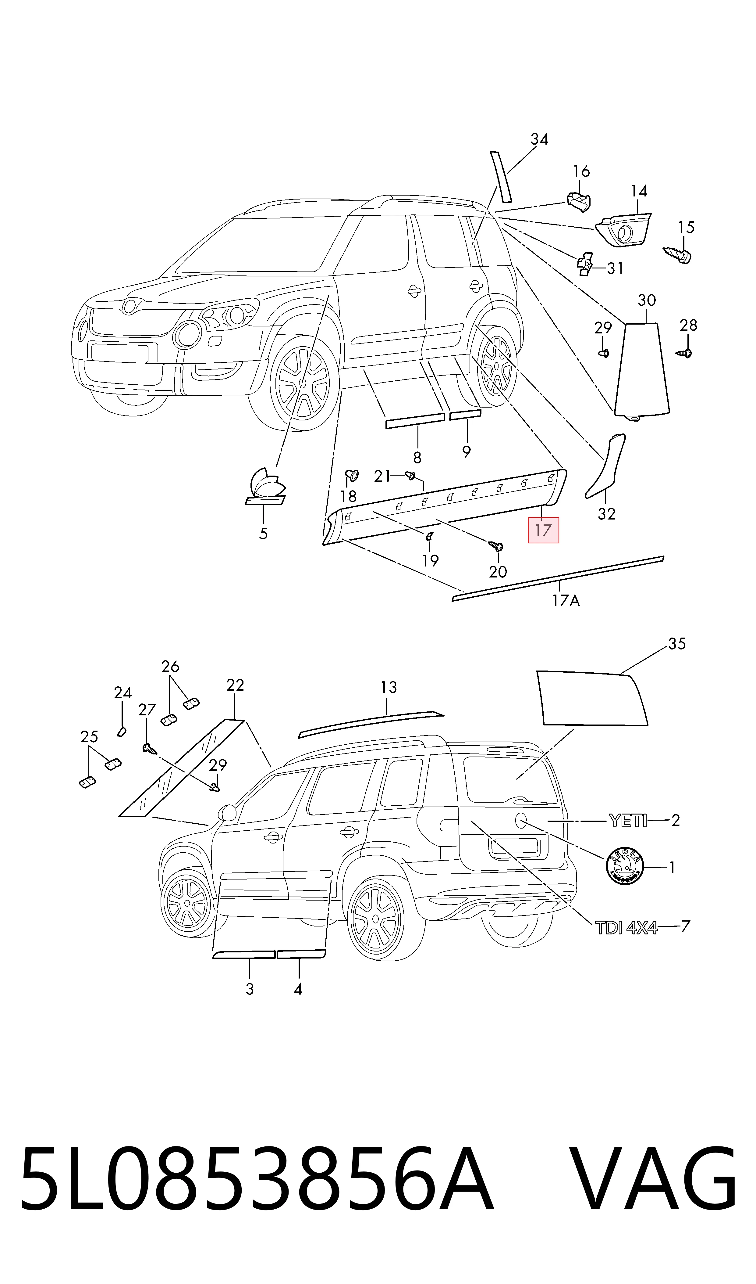 5L0853856A VAG Накладка наружняя (молдинг) порога, правый