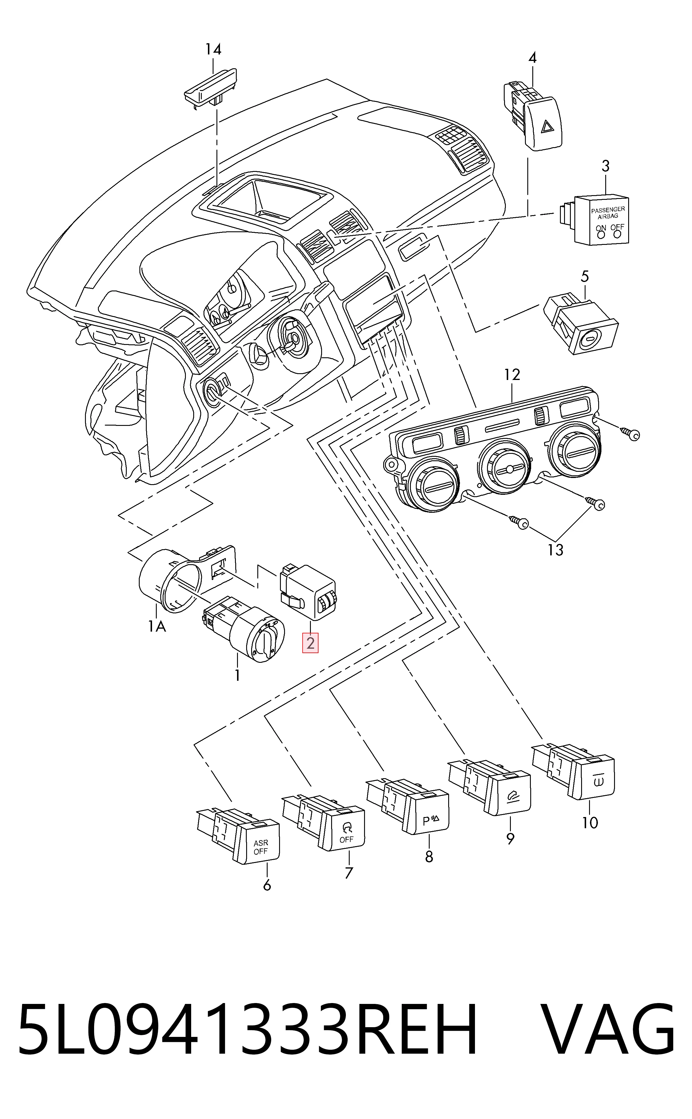 5L0941333REH VAG Кнопка корректора фар