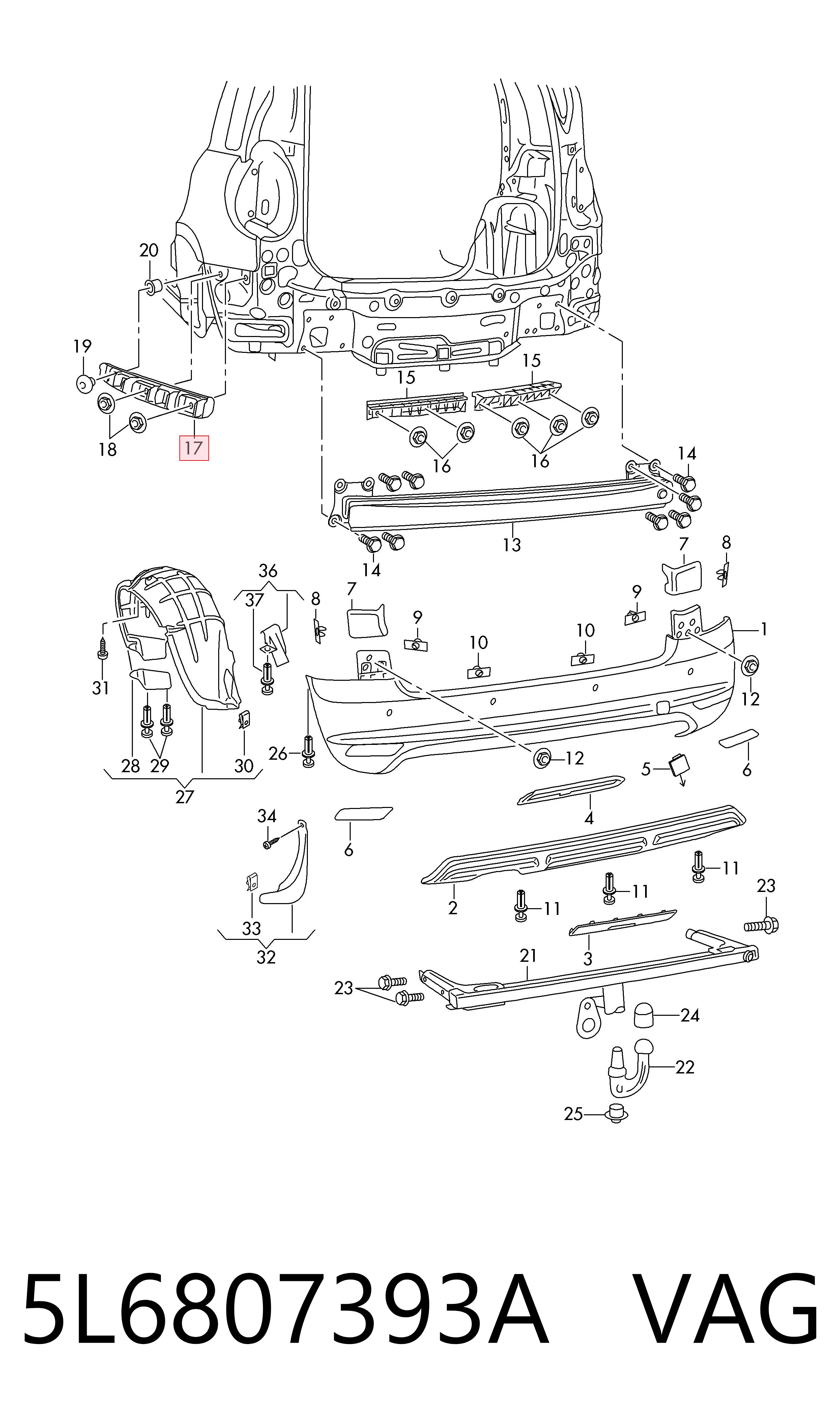 5L6807393A VAG Направляющая заднего бампера левая