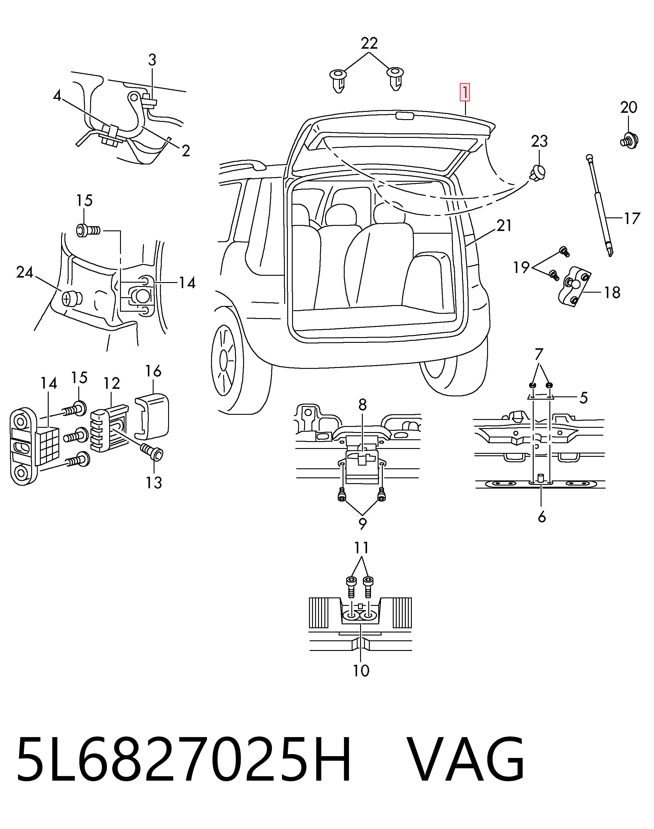 5L6827025H VAG Крышка багажника