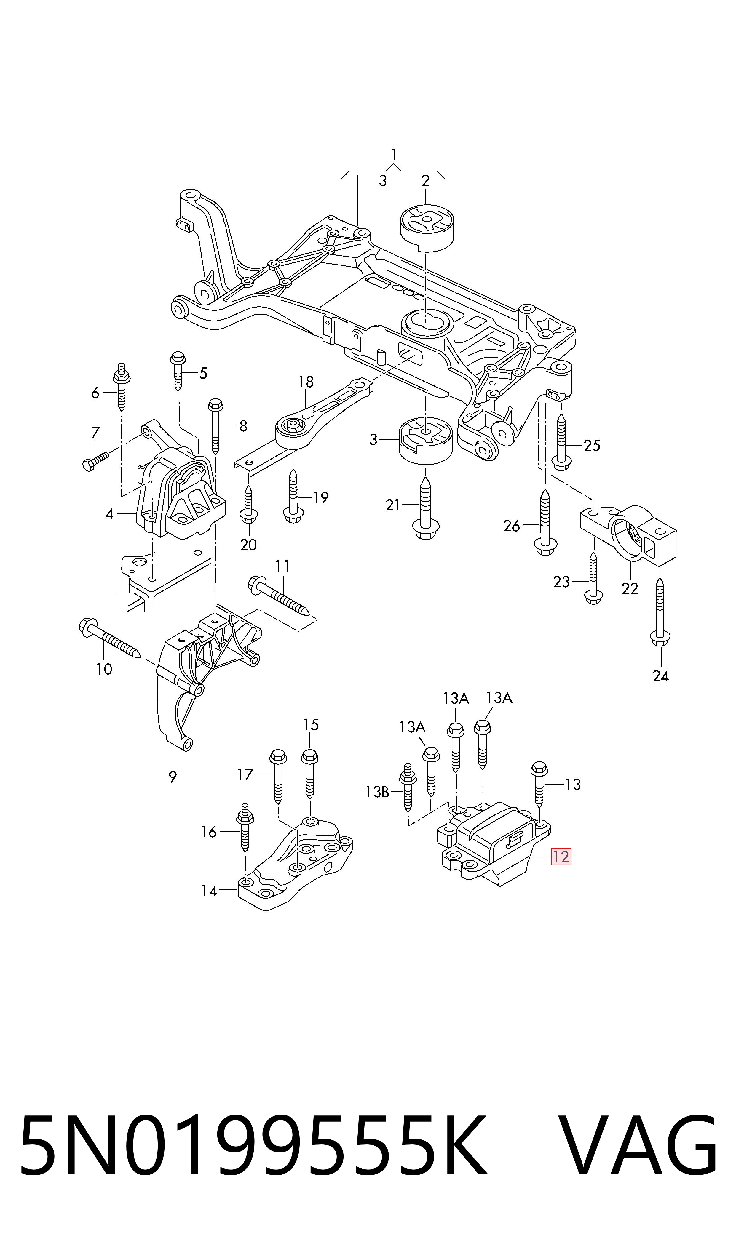 Подушка (опора) двигателя, левая на Volkswagen Tiguan II AD1, AX1, BT1, BT2