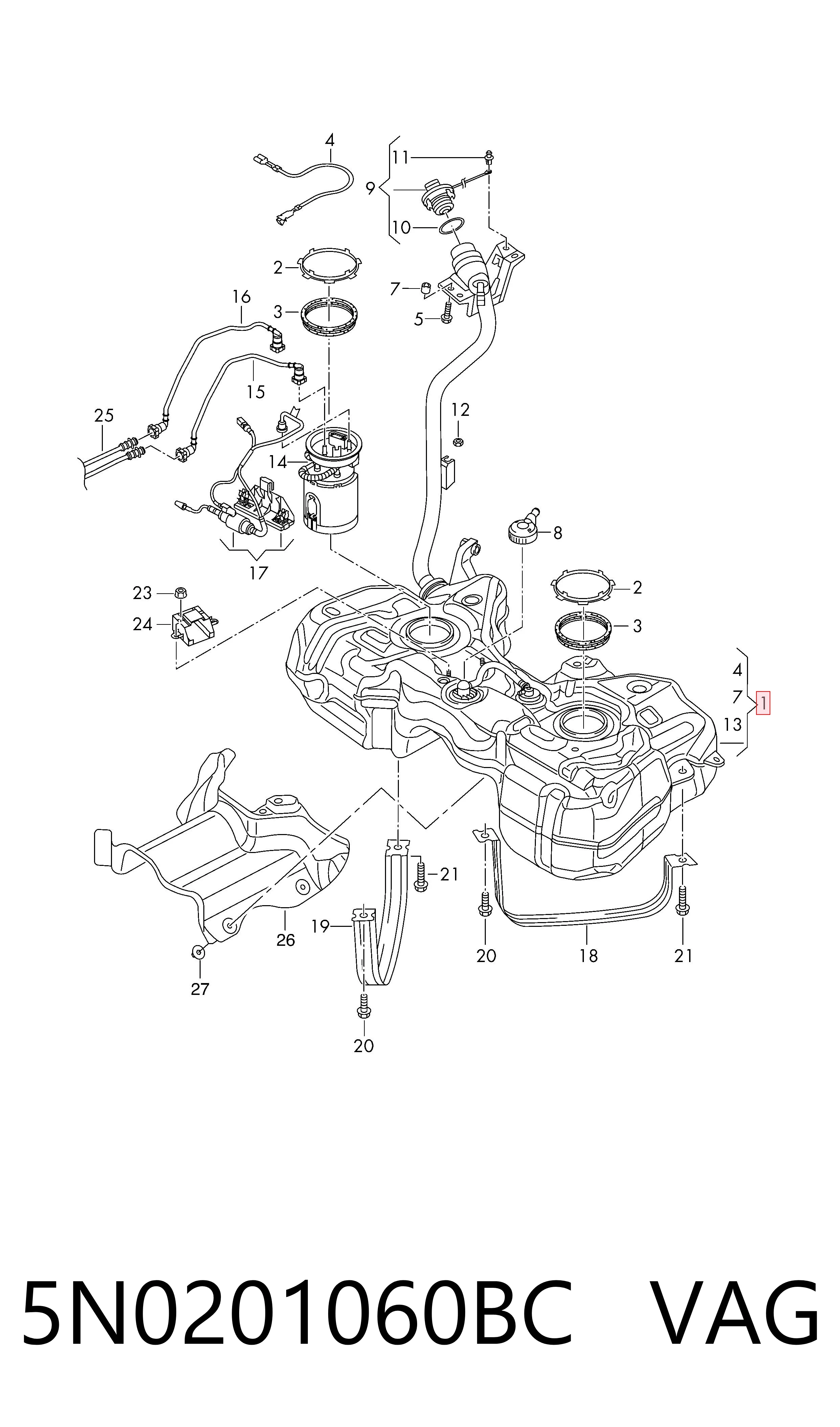Бак топливный на Volkswagen Tiguan I 5N1, 5N2