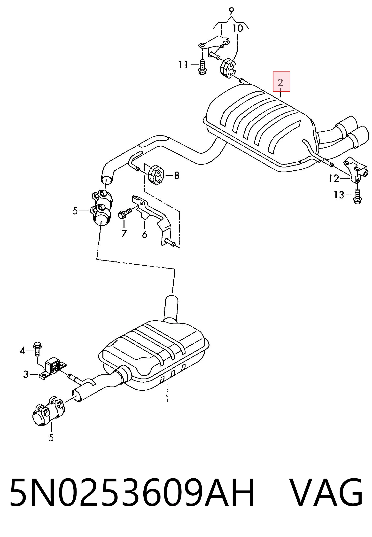 Выхлопная труба на Volkswagen Tiguan I 5N1, 5N2