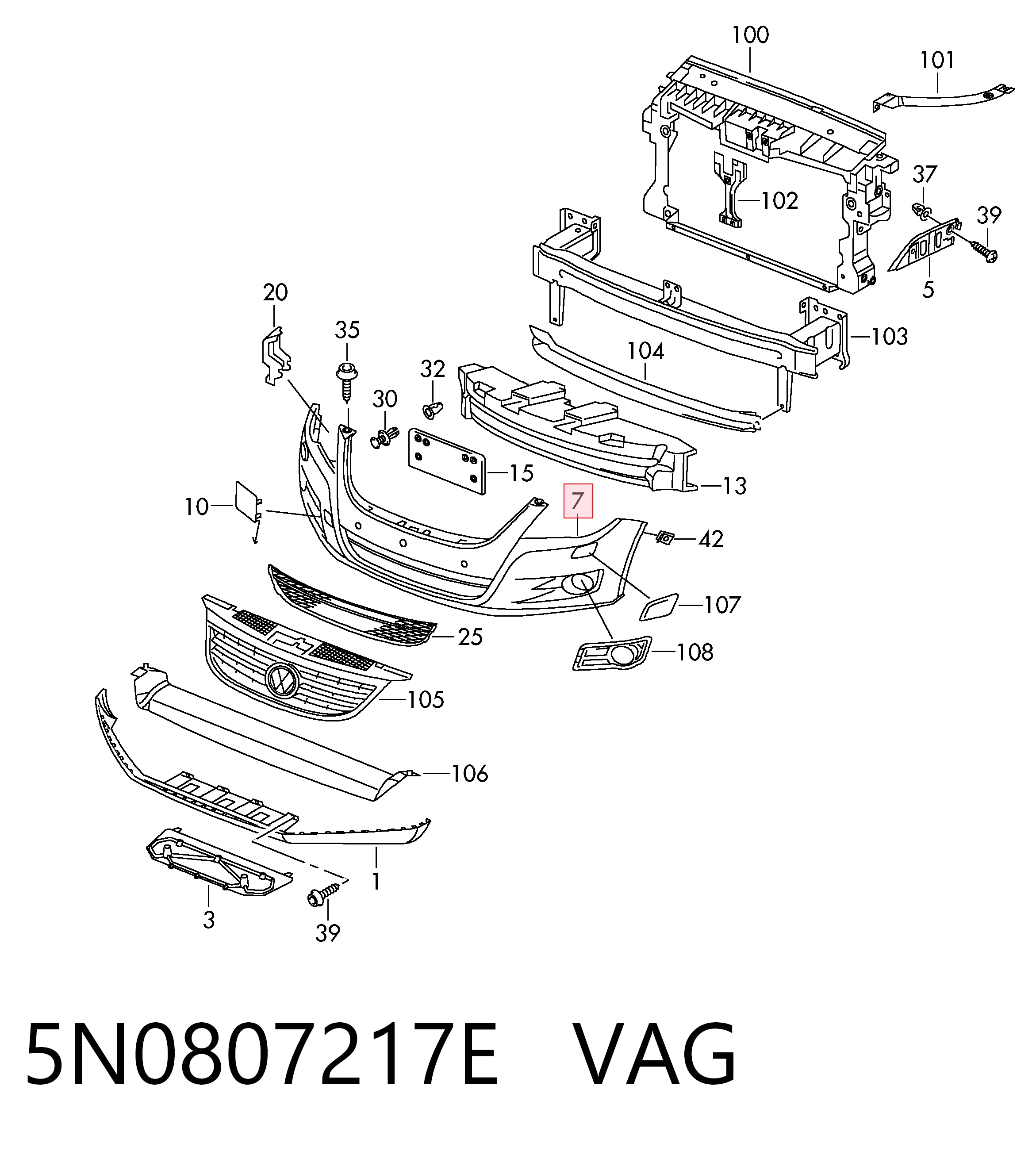 5N0807217E VAG Бампер передний в сборе