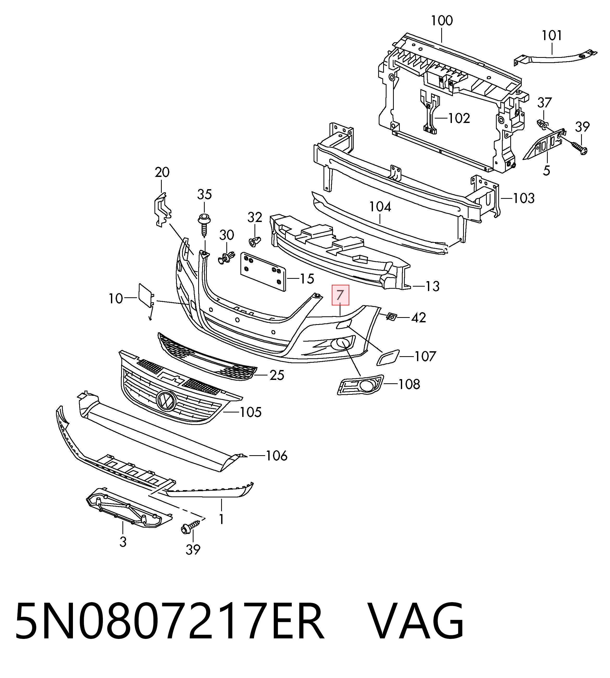 5N0807217ER VAG Бампер передний в сборе