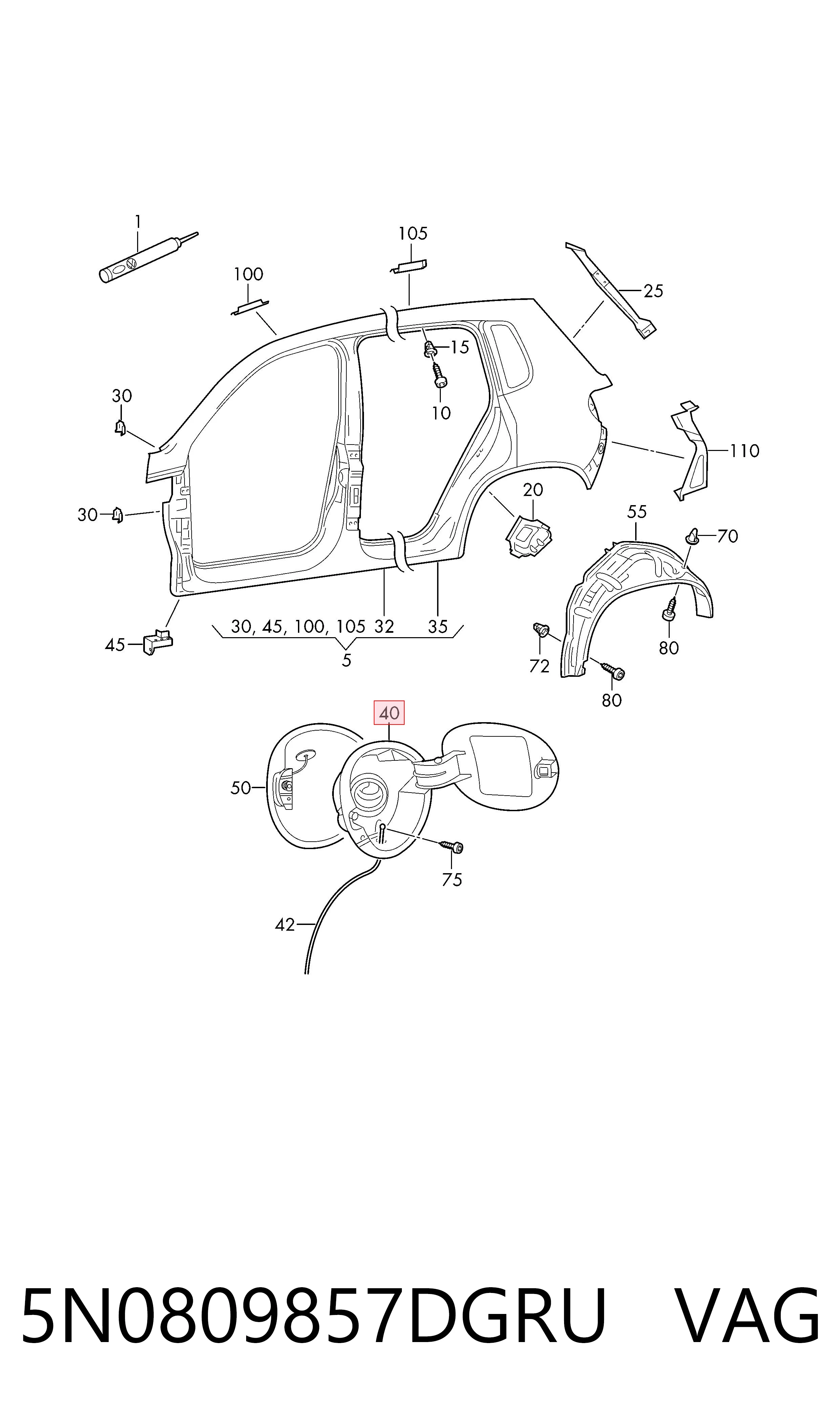 Лючок (дверца) бензобака Volkswagen Tiguan I внедорожник (5N1, 5N2) (2007 - 2018) цена, от 31.05 USD