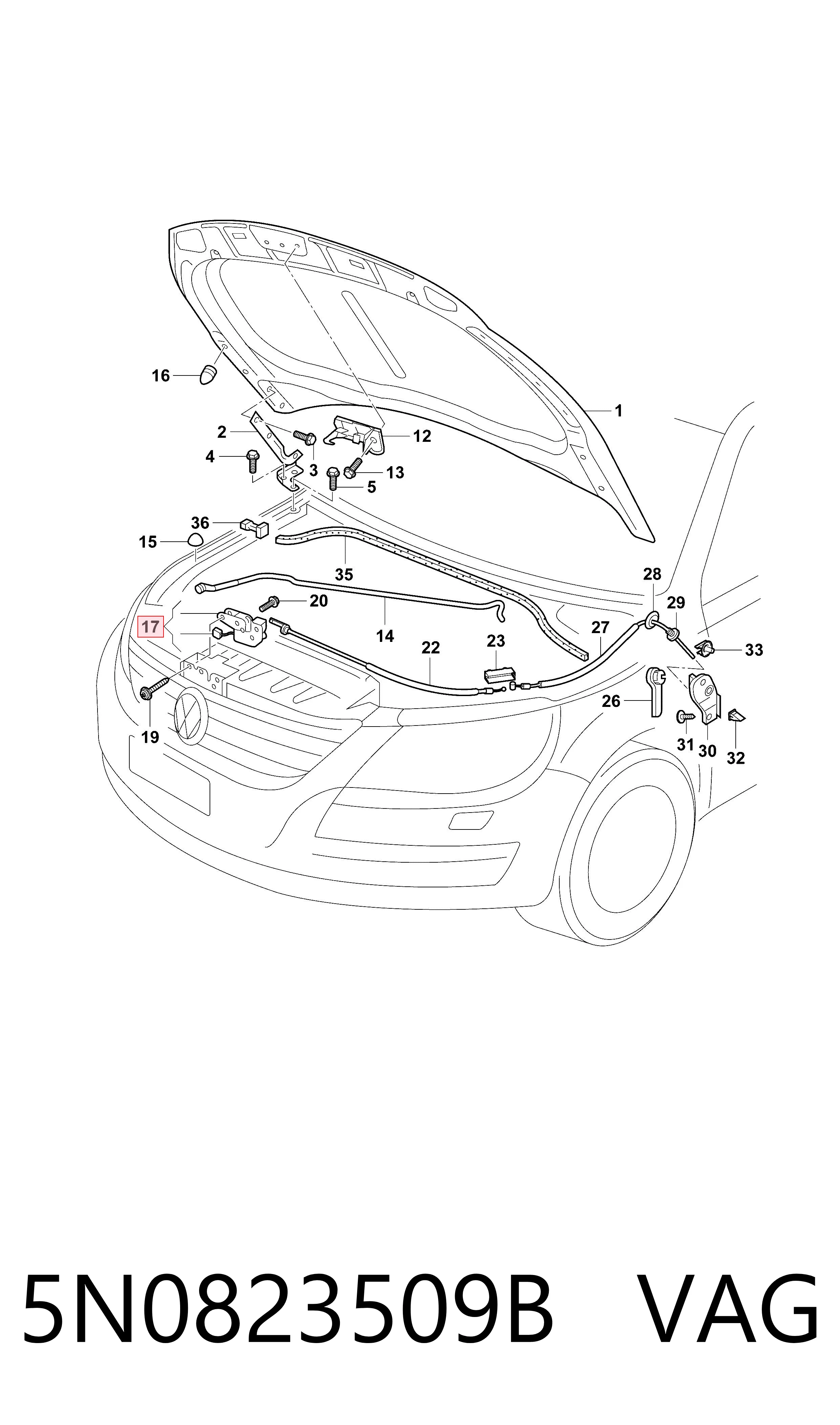 Замок капота Volkswagen Tiguan I внедорожник (5N1, 5N2) (2007 - 2018) цена, от 31.14 USD