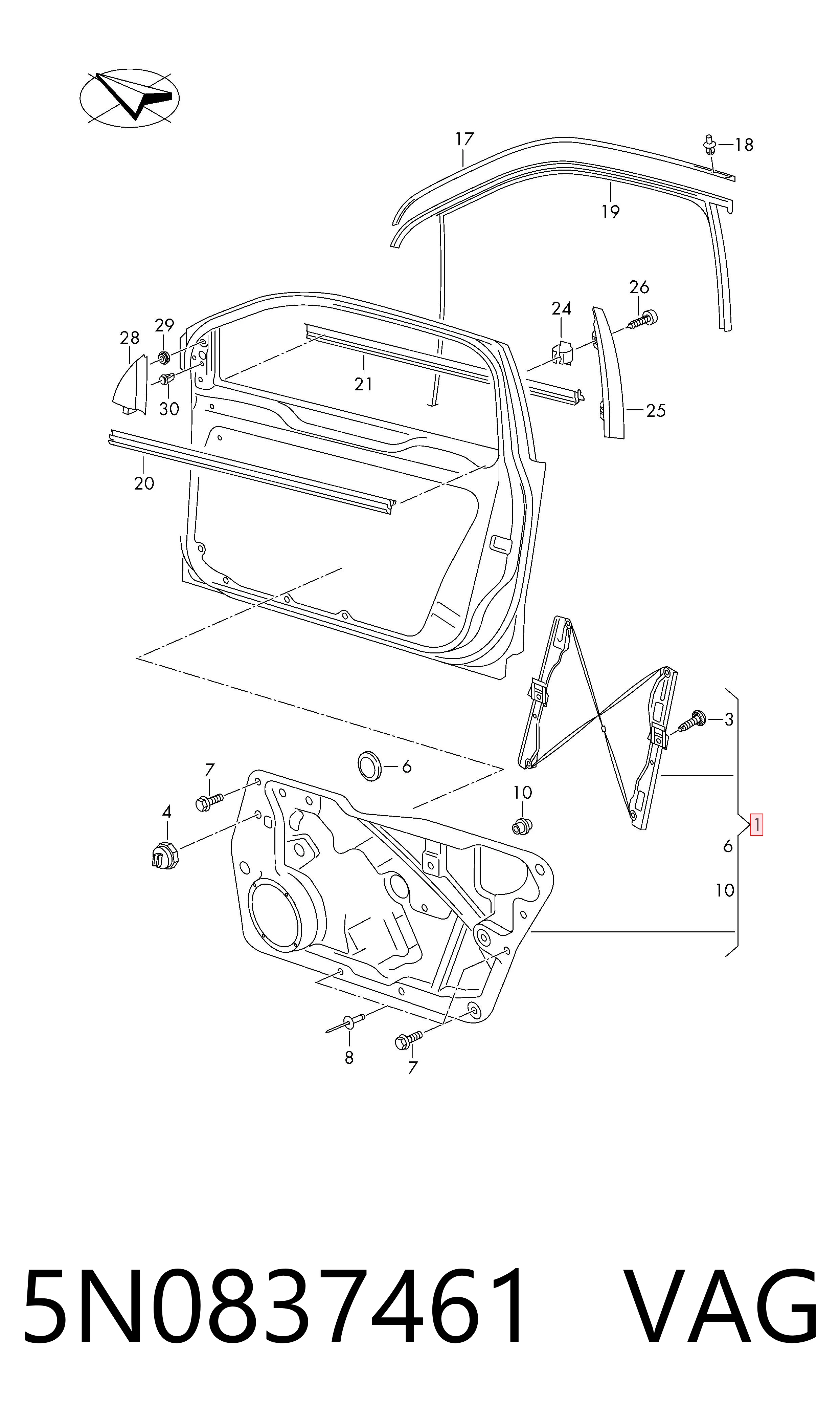 Механизм стеклоподъемника водительской двери Volkswagen Tiguan II внедорожник (AD1, AX1, BT1, BT2) (2016 - 2026) цена, от 12.87 USD