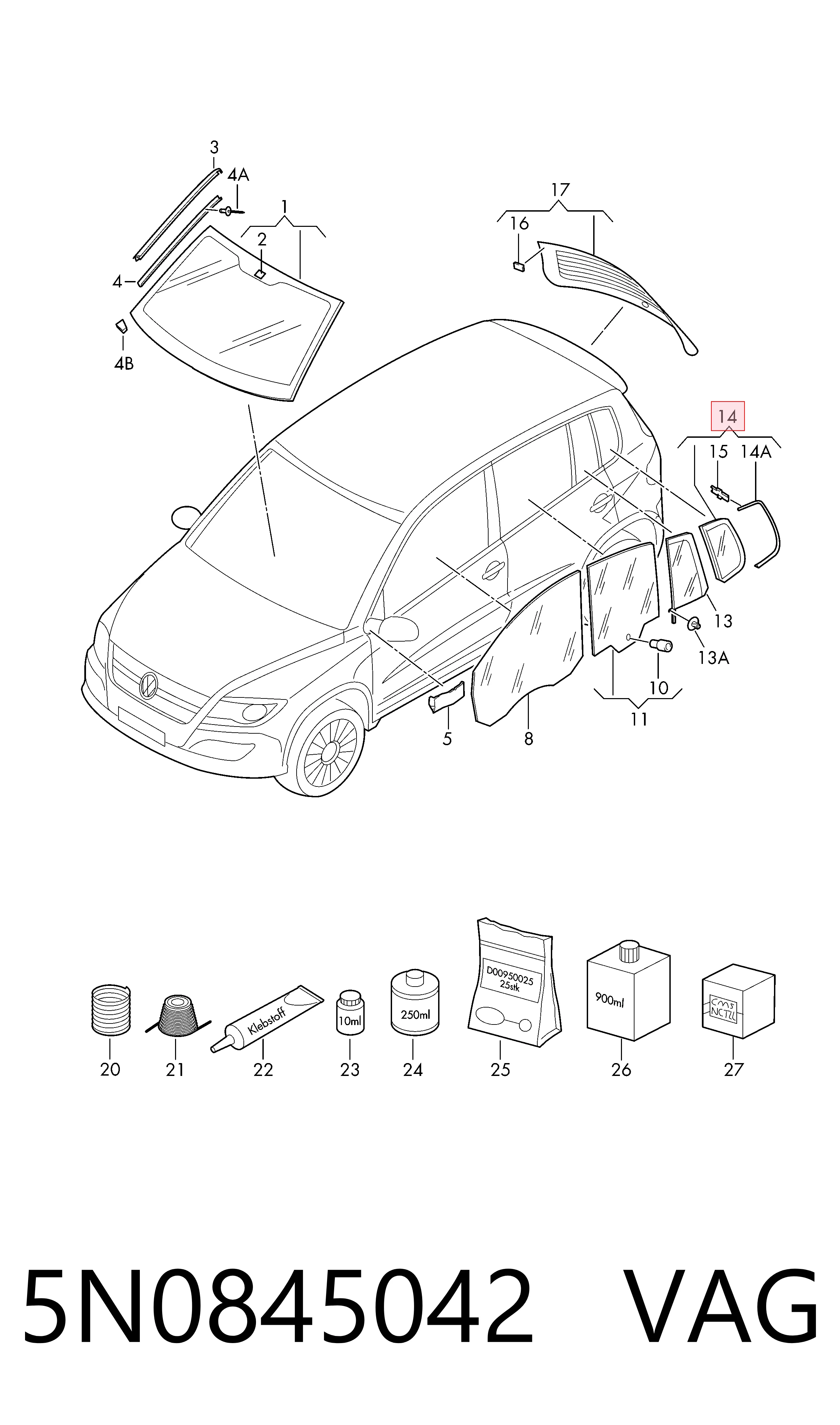 5N0845042 VAG Стекло багажного отсека, правое