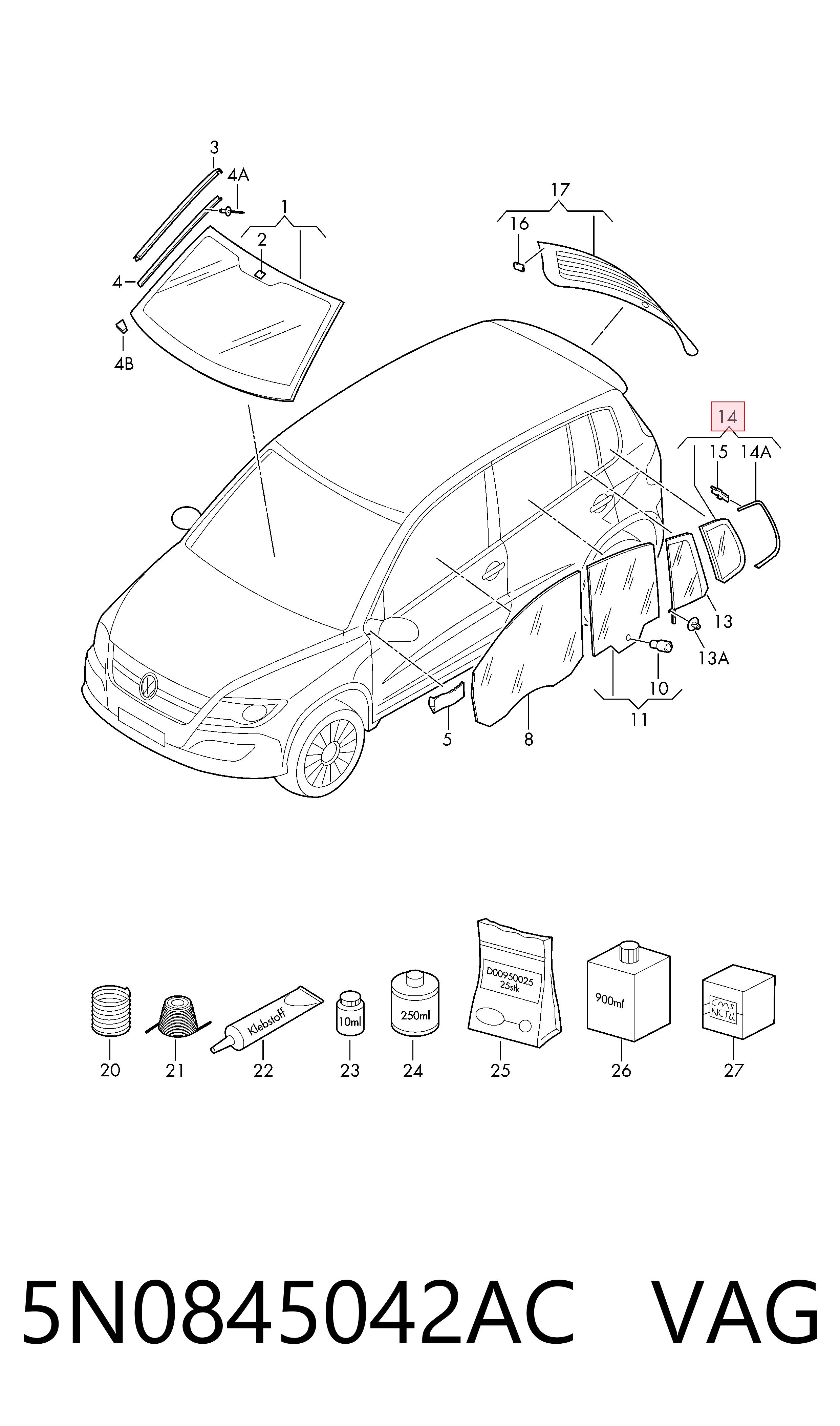 5N0845042AC VAG Стекло багажного отсека, правое