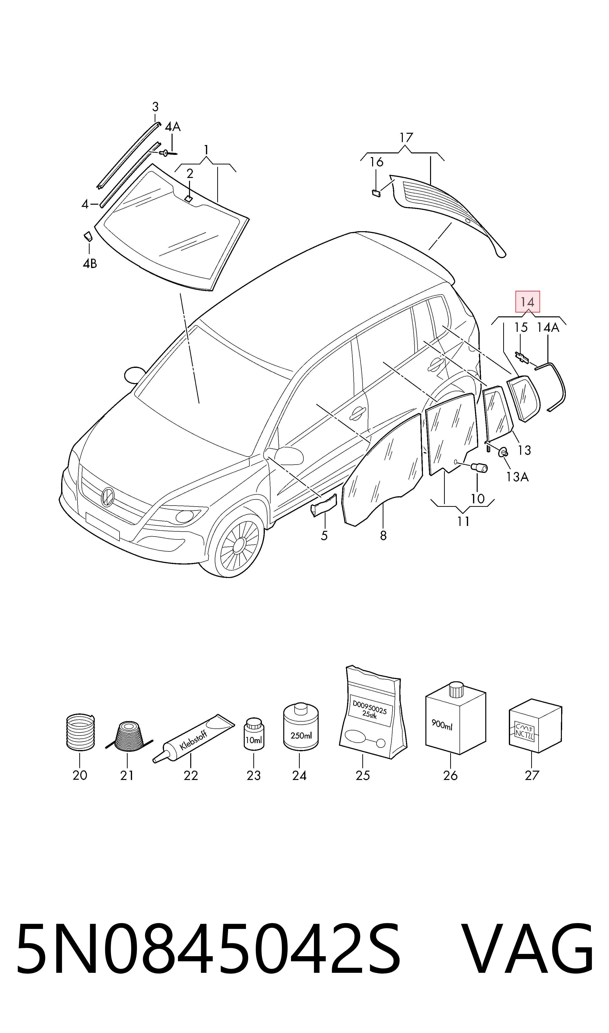 5N0845042S VAG Стекло багажного отсека, правое
