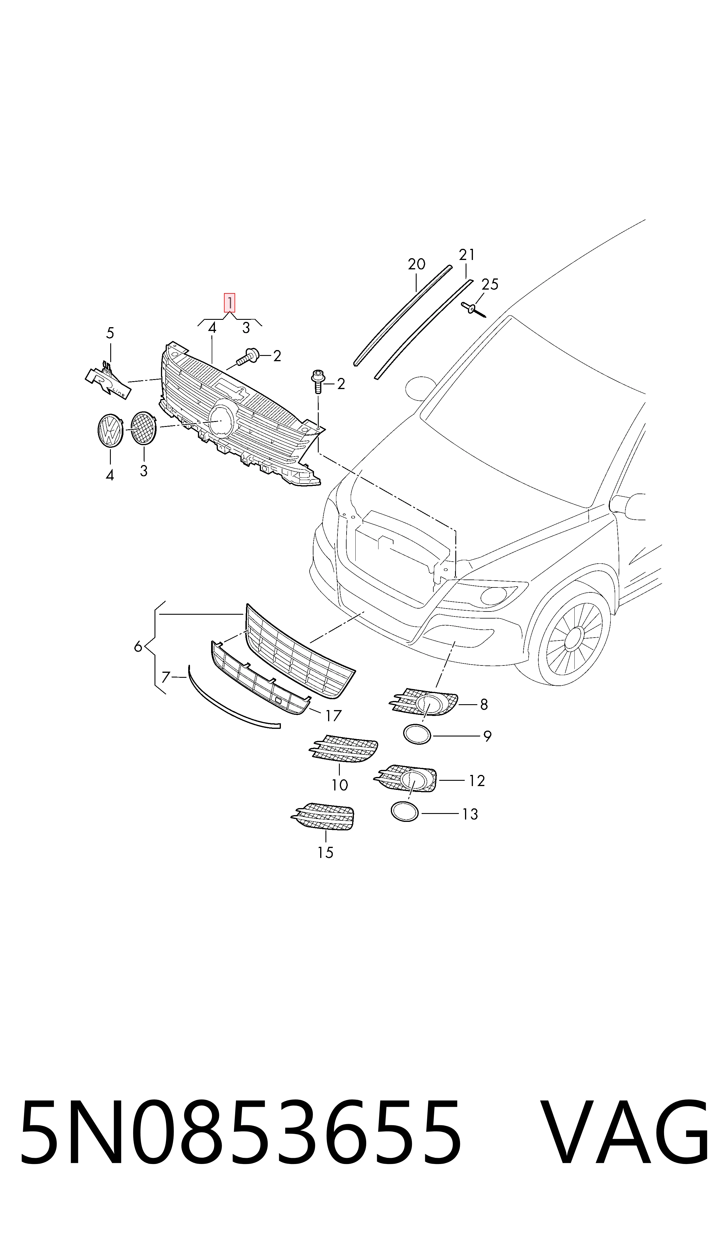  Решетка радиатора Volkswagen Tiguan 1