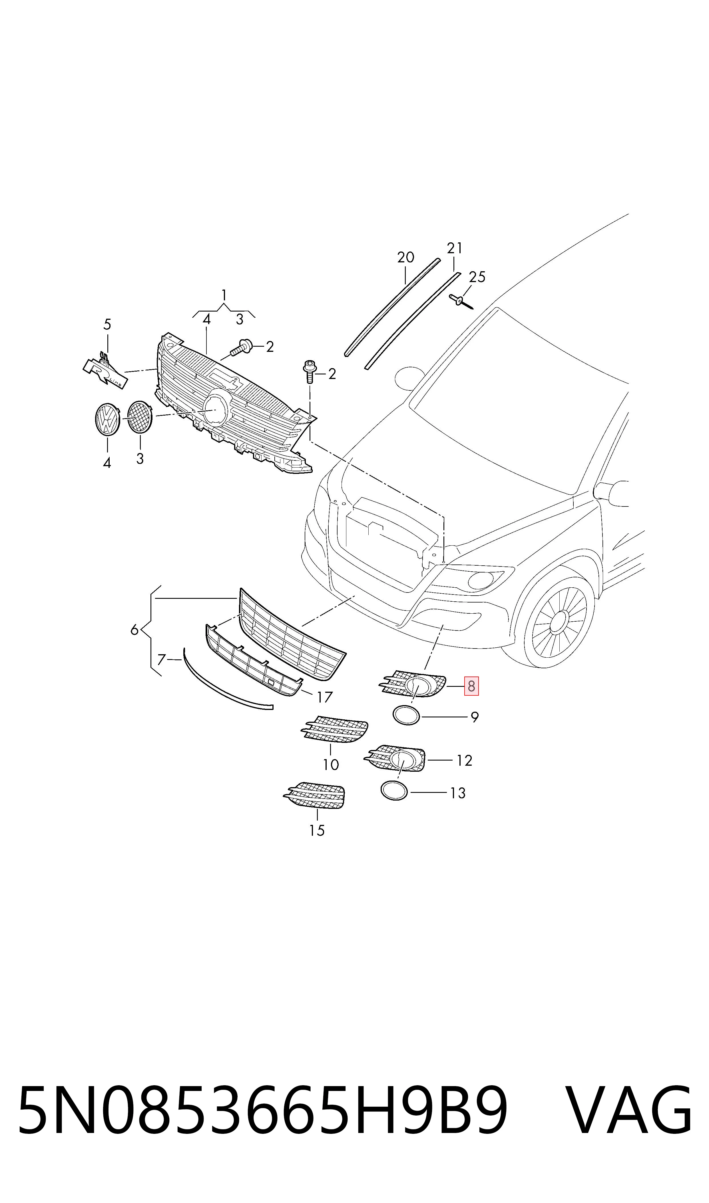 Заглушка ПТФ бампера переднего левая VAG 5N0853665H9B9 цена, от 36.74 USD