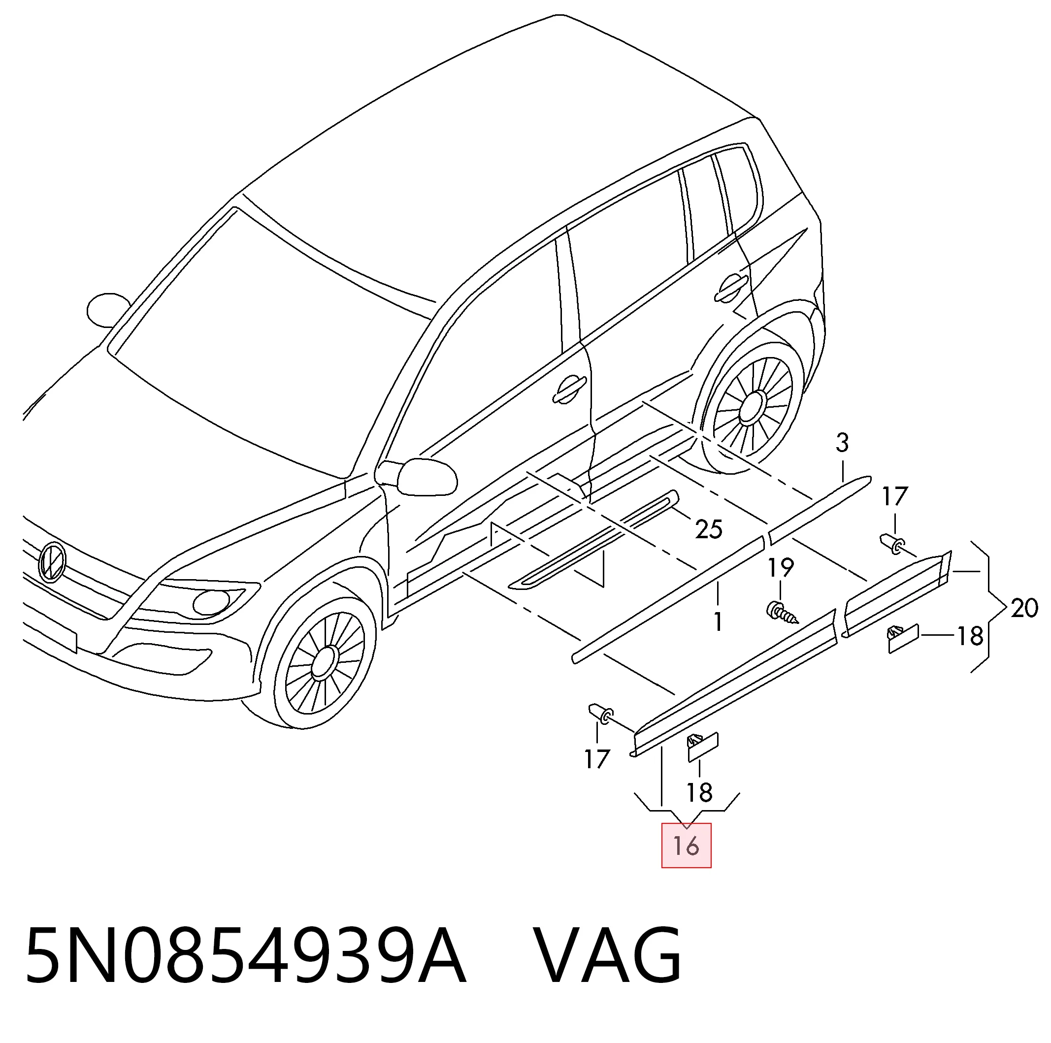 5N0854939A VAG Накладка передней двери