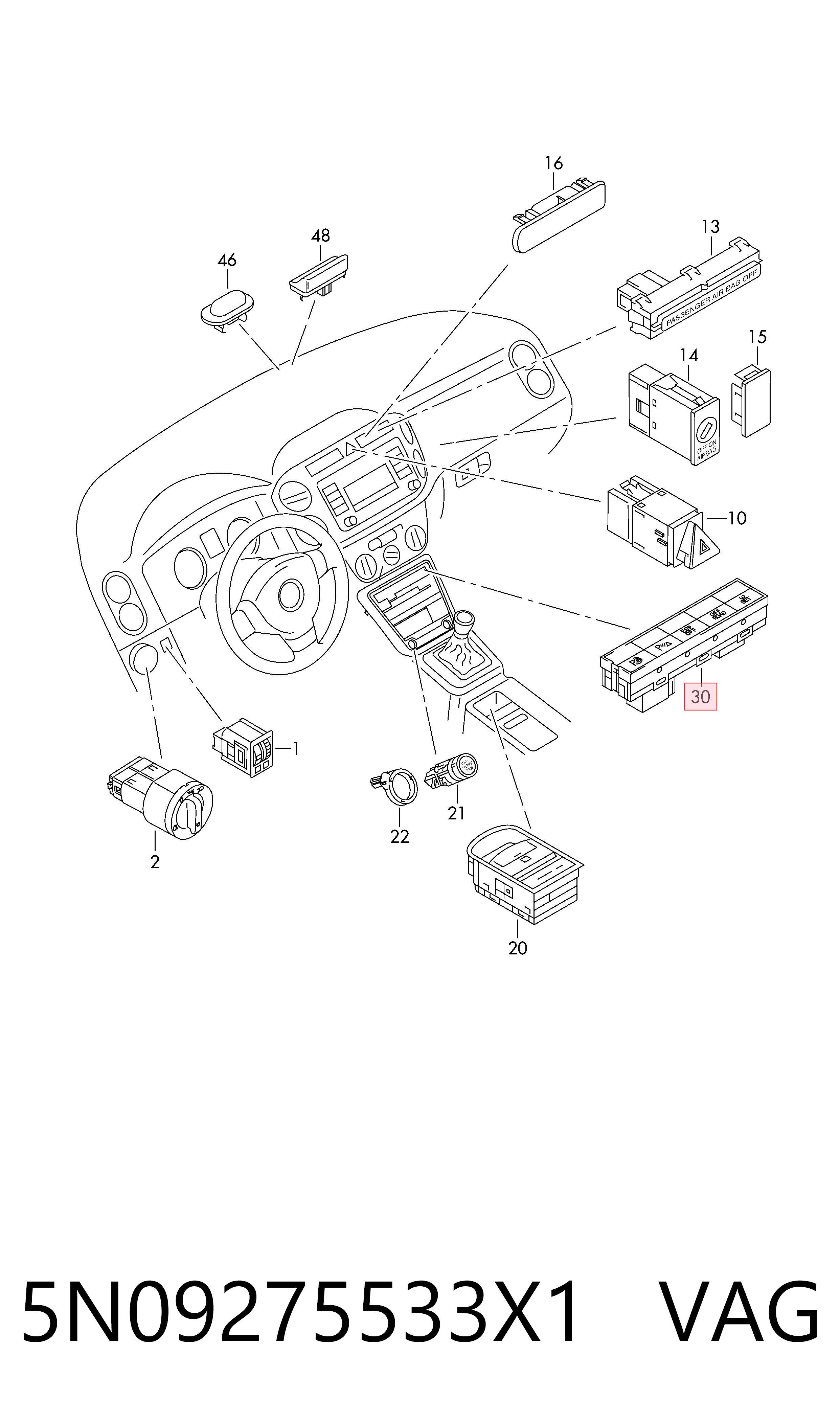 5N09275533X1 VAG Блок кнопок центральной консоли