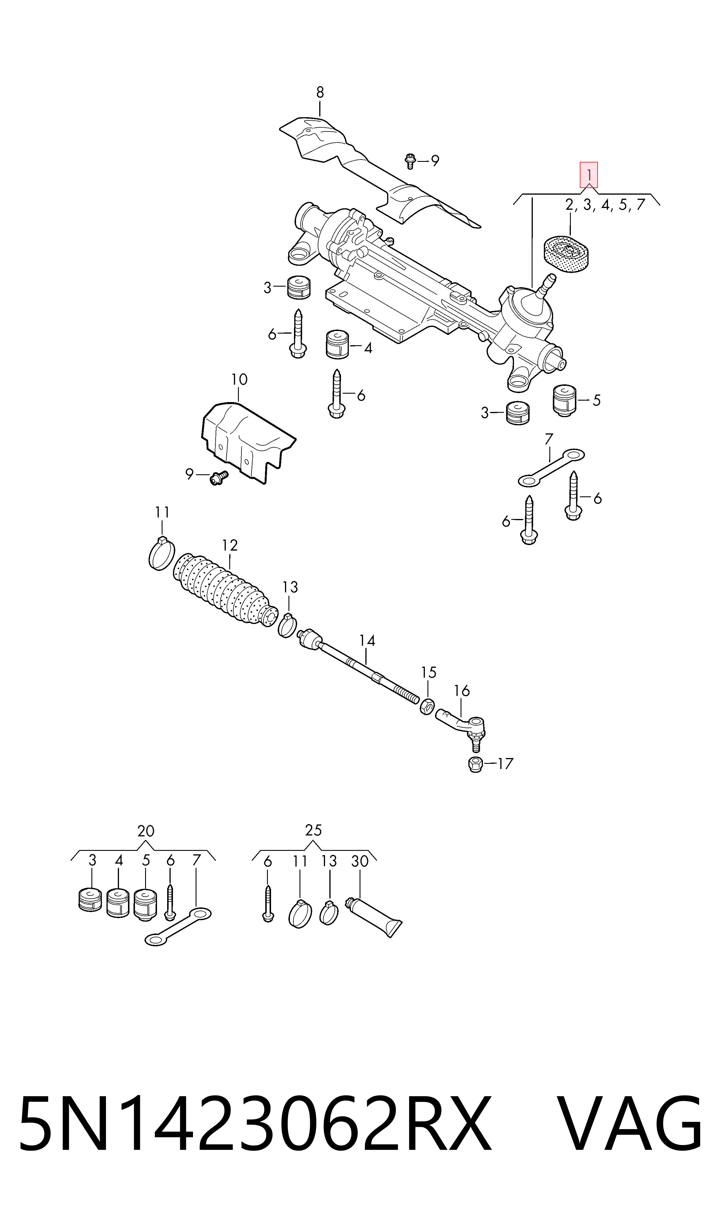 Рейка рулевая VAG 5N1423062RX